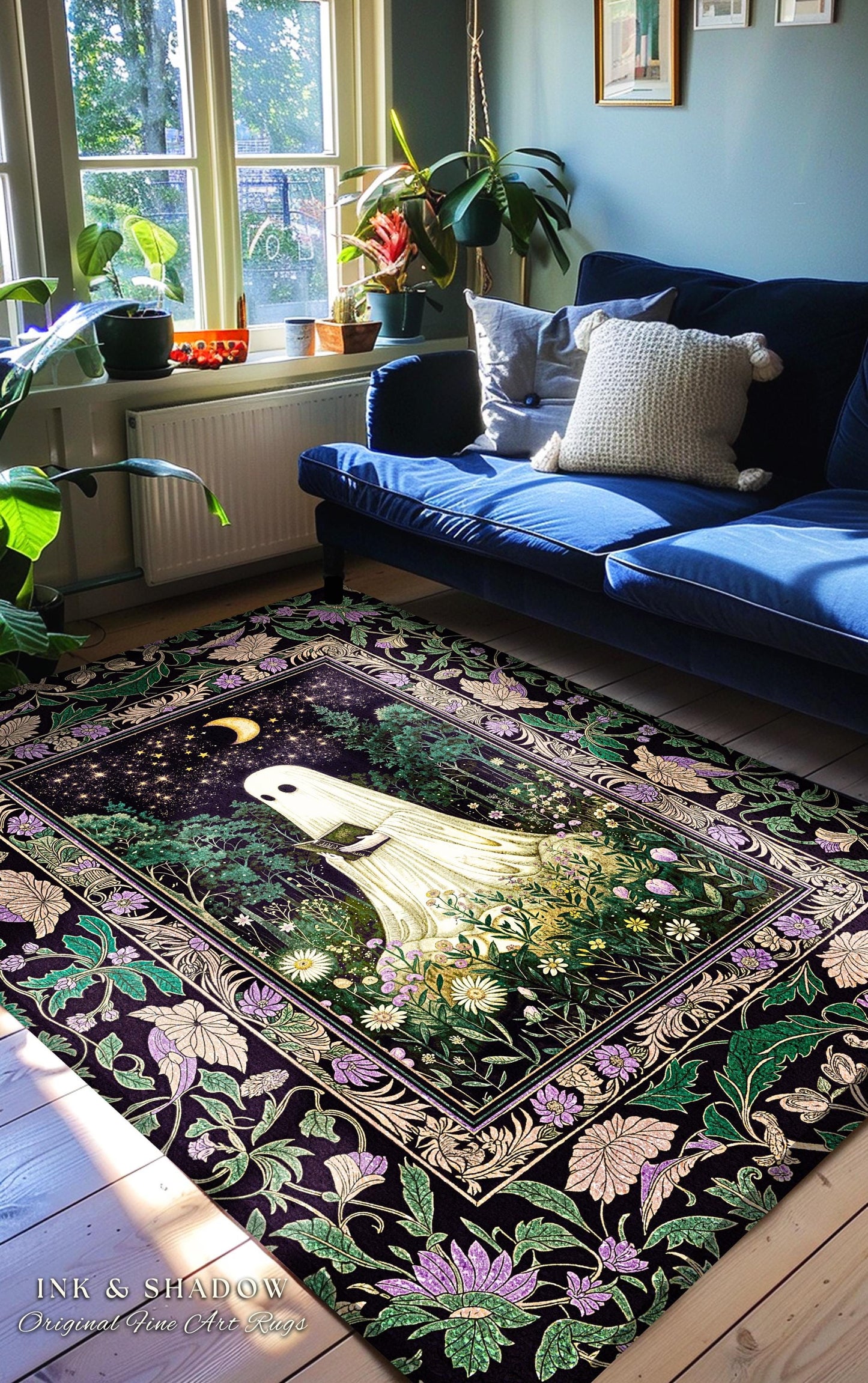 Moody Forest Spirit Ghost Accent Rug | Dark Whimsigoth Celestial Bedroom Rug Witchy Mystical Reading Room Decor Fall Home Aesthetic Cozy |