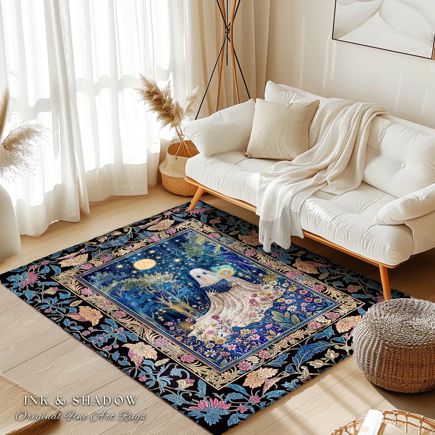 Spell Book Ghost Forest Area Rug | Mystical Book Rug Halloween Bedroom Decor Whimsigoth Cottagecore Reading Nook Celestial Autumn Home Style