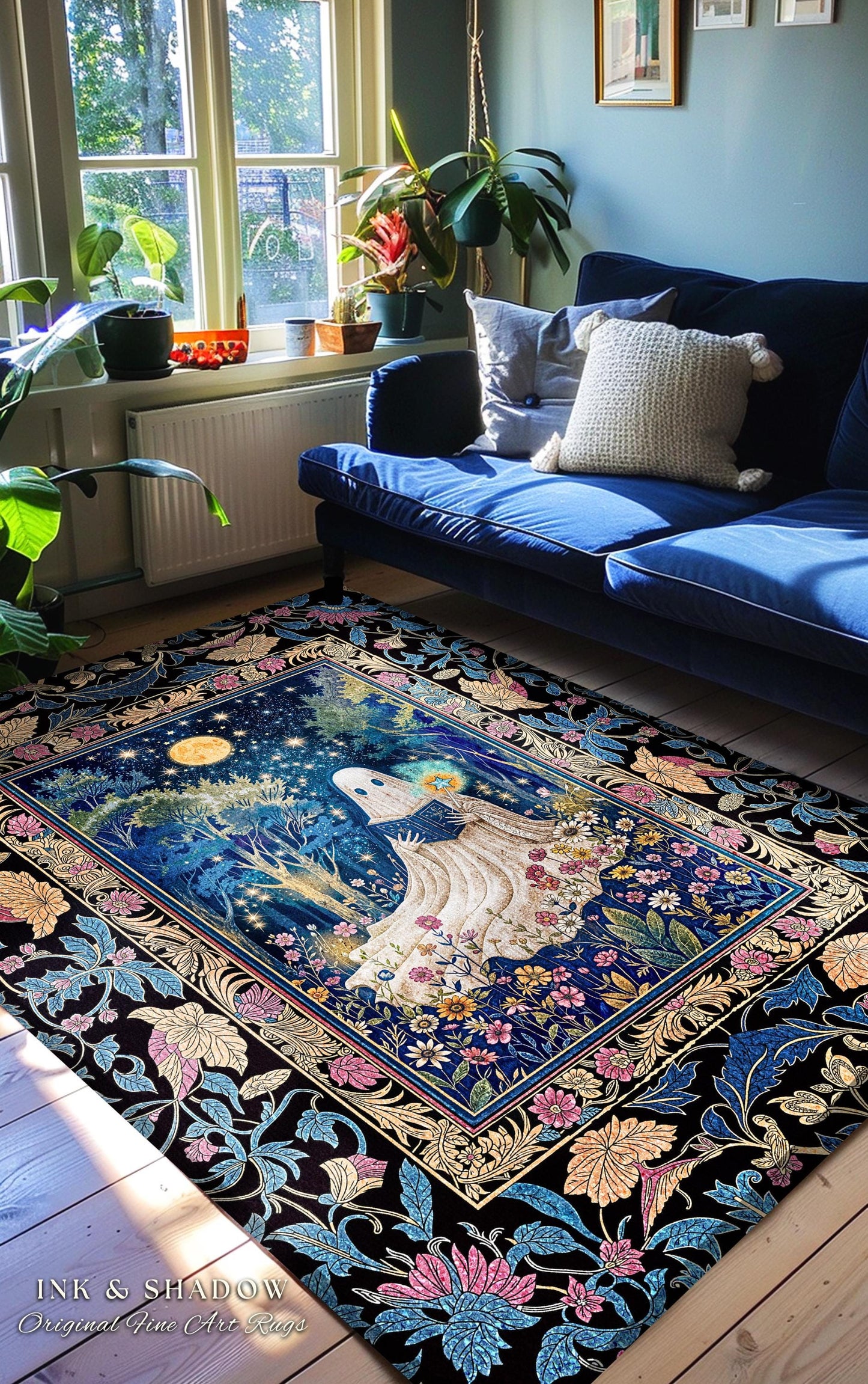 Spell Book Ghost Forest Area Rug | Mystical Book Rug Halloween Bedroom Decor Whimsigoth Cottagecore Reading Nook Celestial Autumn Home Style