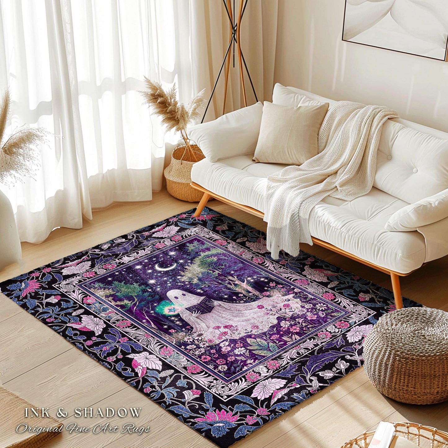 Amethyst Purple Magical Ghost Rug | Mystical Pastel Halloween Area Rug Cottagecore Bedroom Accent Whimsical Decor Gothic Home Reading Room |