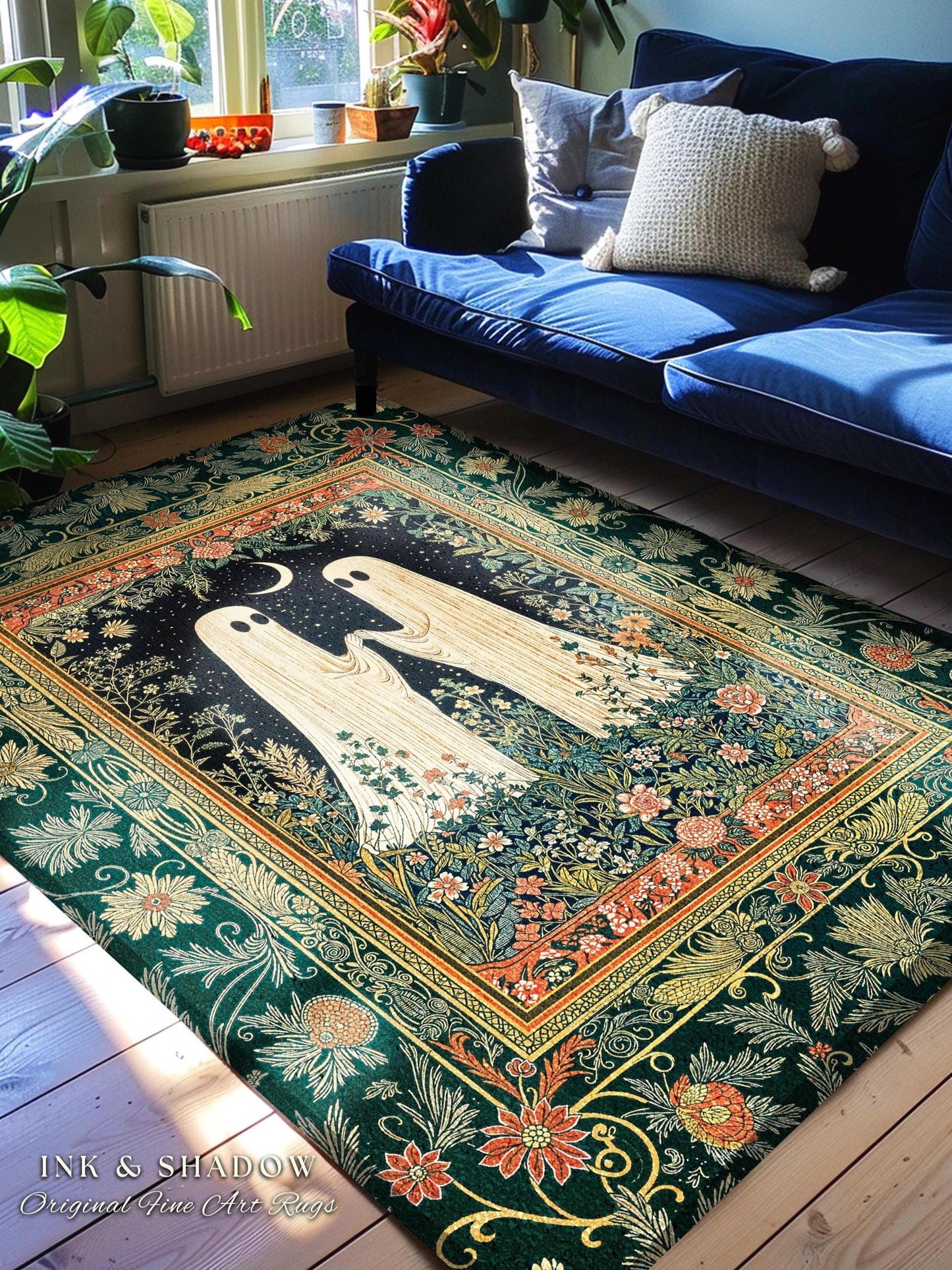 Wildflower Spirits Folklore Area Rug | Scandi Halloween Bedroom Decor Floral Whimsigoth Accent Enchanted Gothic Cozy Celestial Inspired Rug