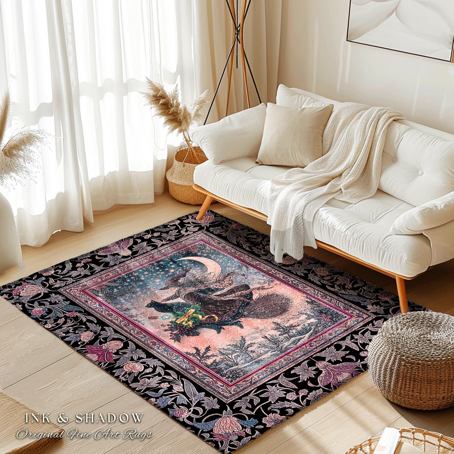 Lilac Skies Ethereal Witch Area Rug | Whimsigoth Decor Pink Starlight Accent Rug Vintage Witch Vibes Mystical Aesthetic Cottagewitch Style |
