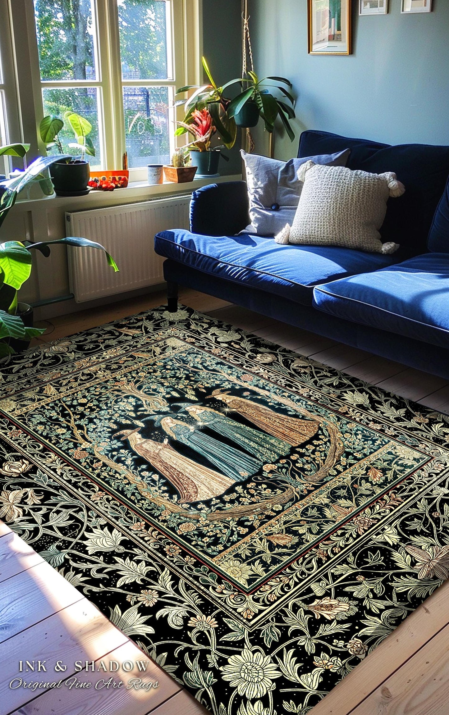 Magic Garden Witches Cozy Accent Rug | Gothic Enchanted Botanical Forest Floor Rug Floral Maiden Dreamy Arcane Aesthetic Wiccan Boho Style
