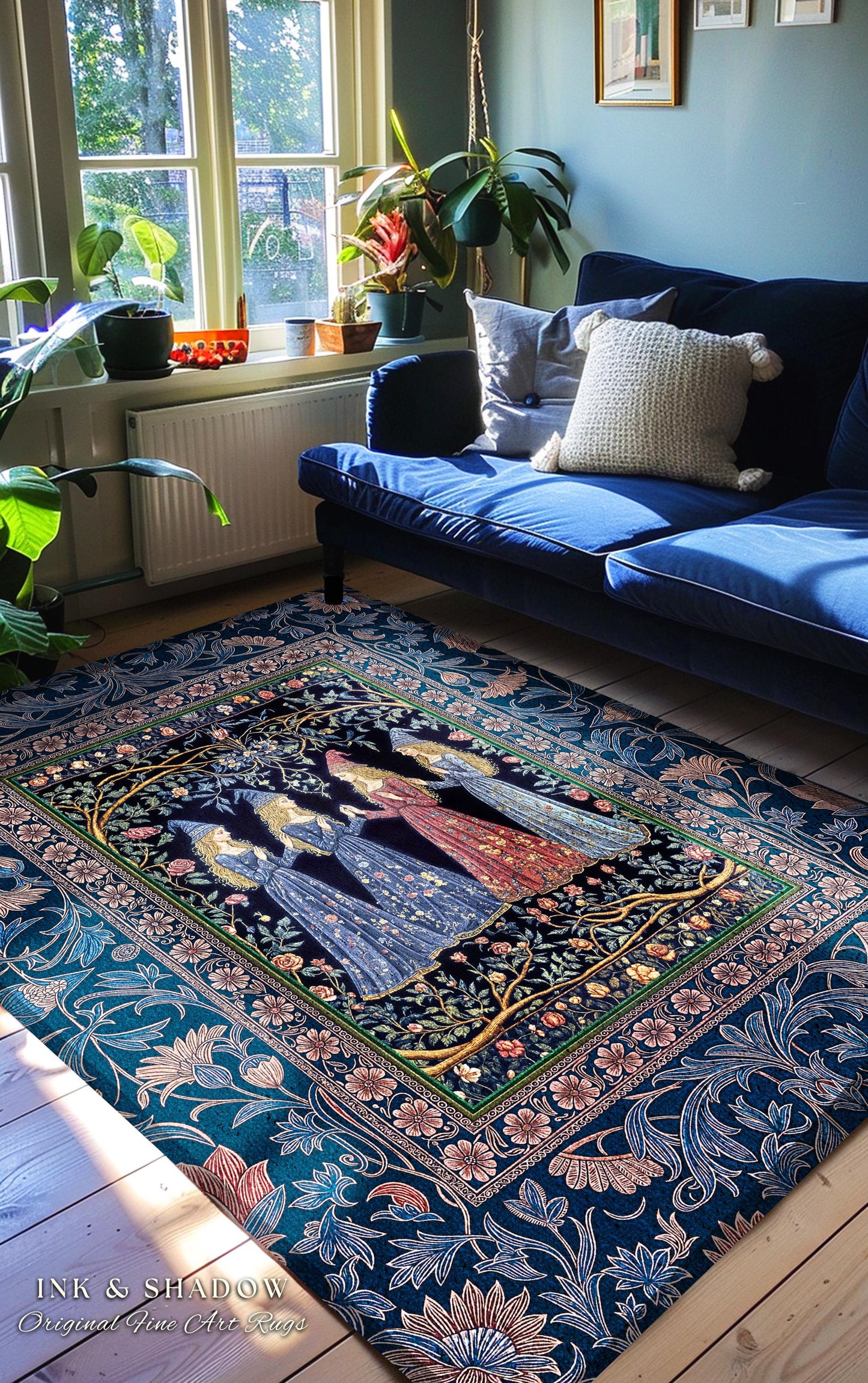 Medieval Coven Celestial Accent Rug | Moody Aesthetic Witches Enchanted Art Nouveau Gothic Ethereal Folklore Bedroom Area Rug Ornate Magic |