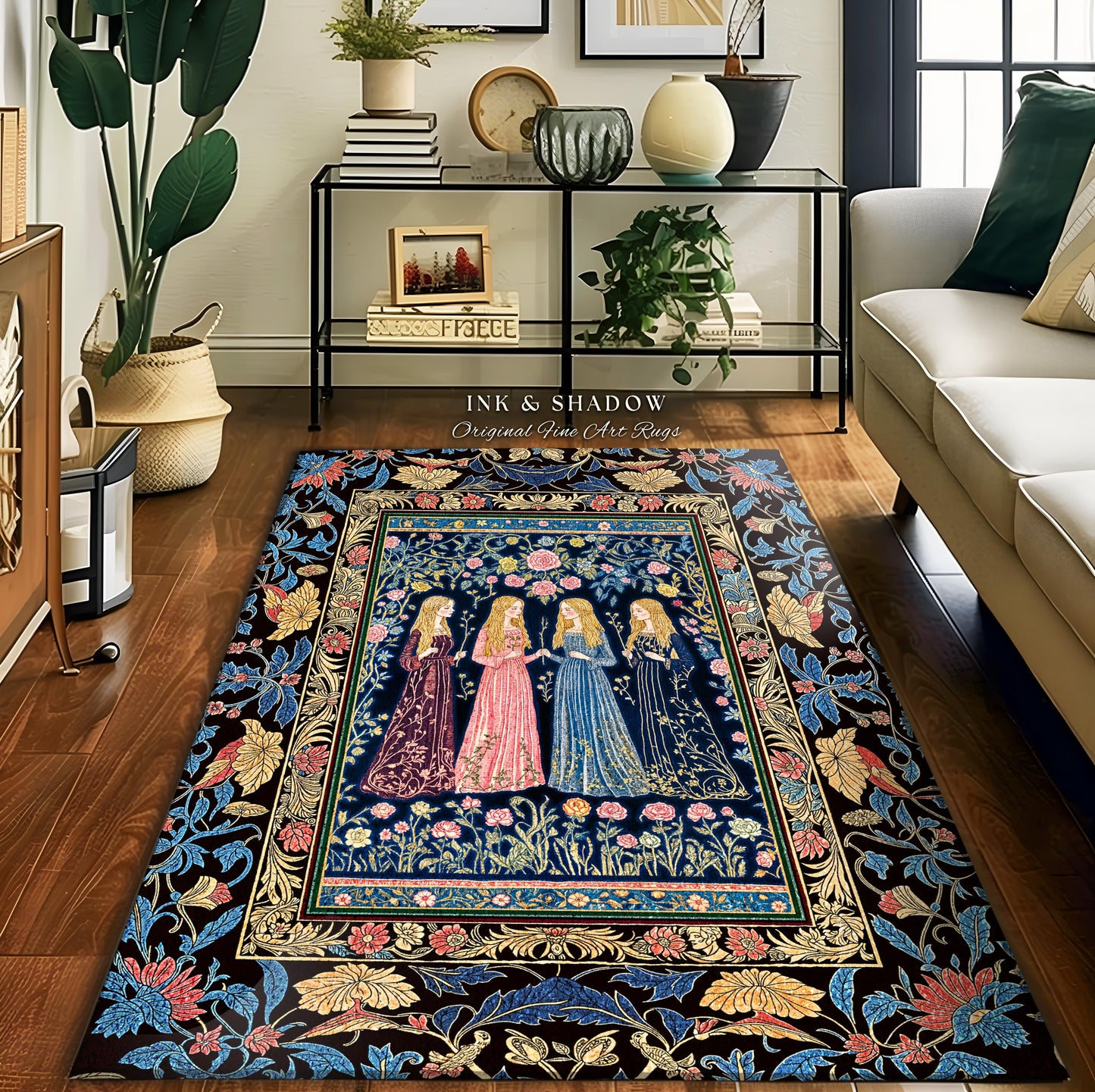 Bohemian Botanical Witch Area Rug | Enchanted Folklore Fairytale Witchcore Floral Medieval Dark Academia Ethereal Goddess Style Bedroom |