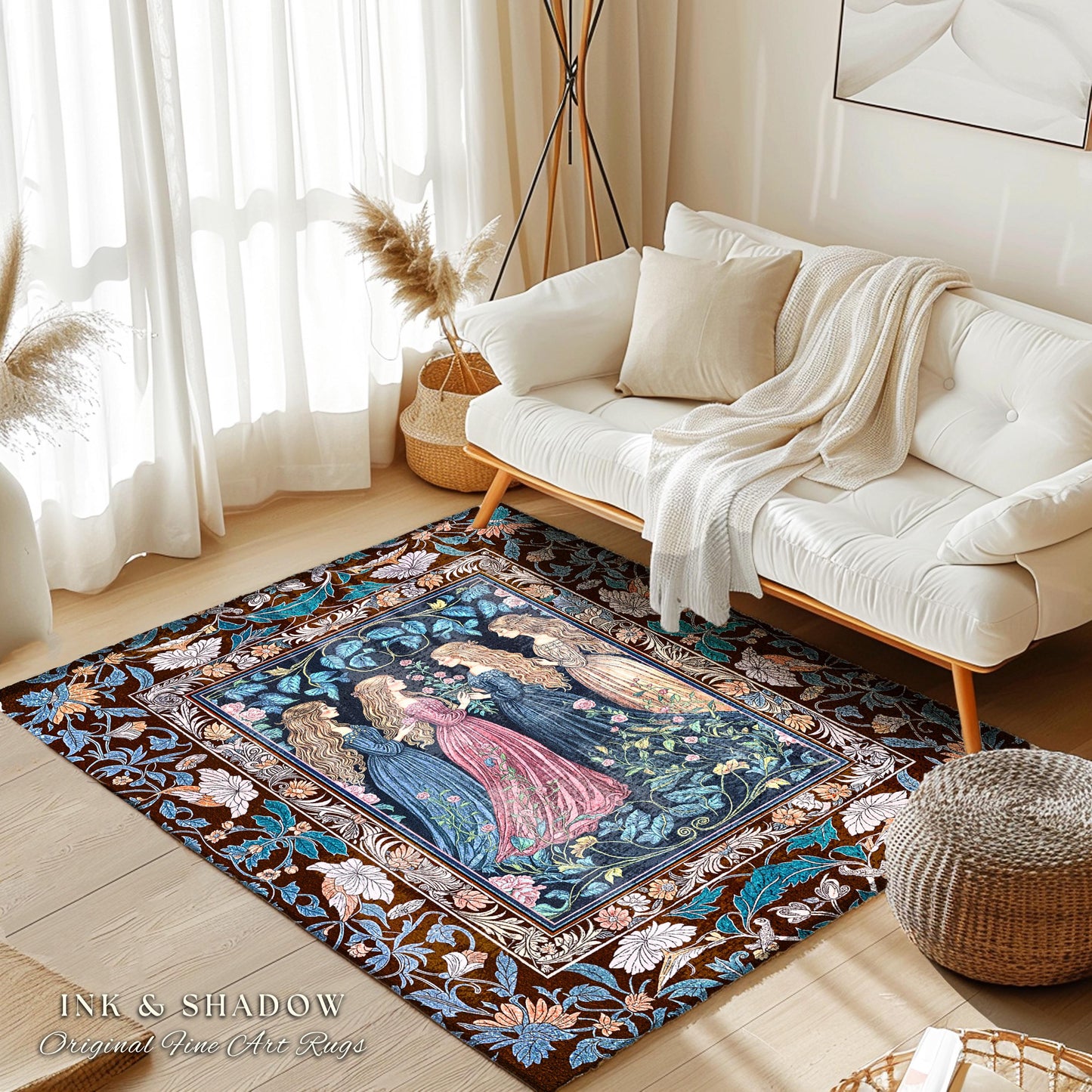 Sorceress Sisters Magic Aesthetic Rug | Lunar Garden Witch Bedroom Accent Fairytale Storybook Renaissance Woodland Sorcery Pastel Witches |