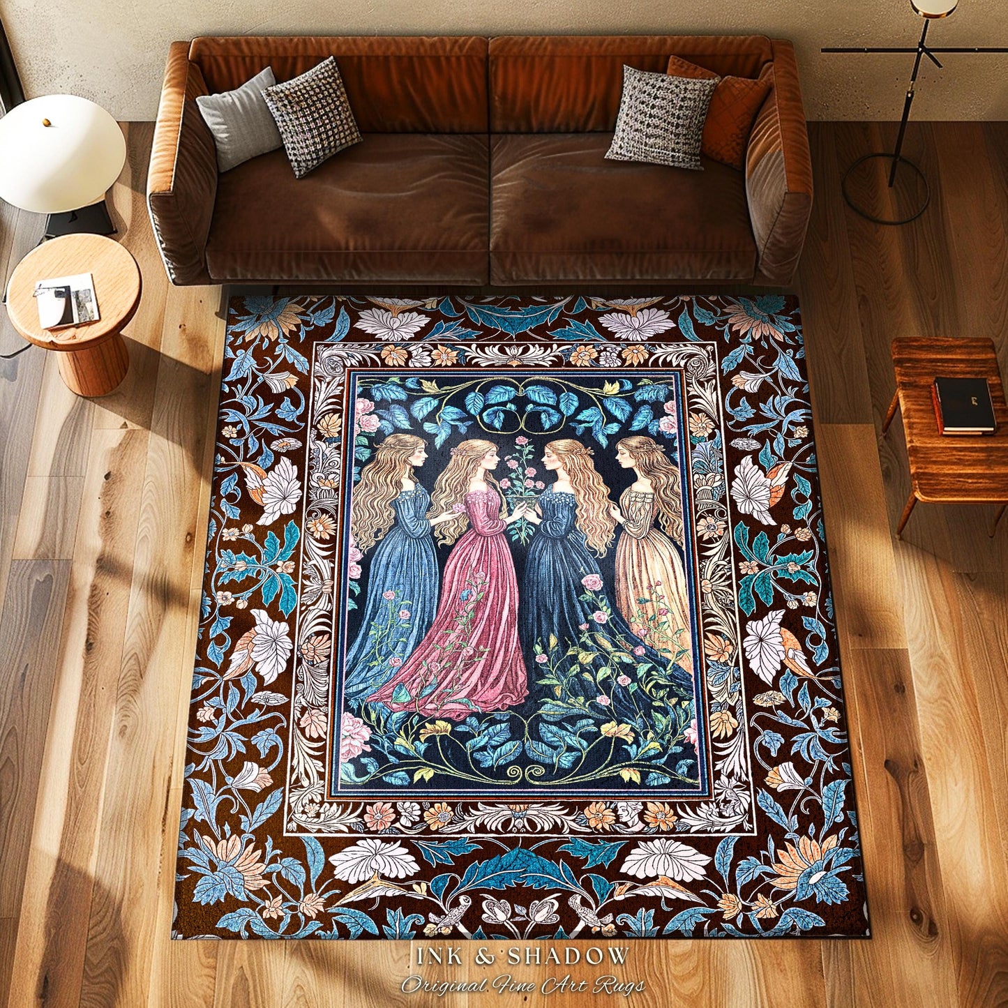 Sorceress Sisters Magic Aesthetic Rug | Lunar Garden Witch Bedroom Accent Fairytale Storybook Renaissance Woodland Sorcery Pastel Witches |