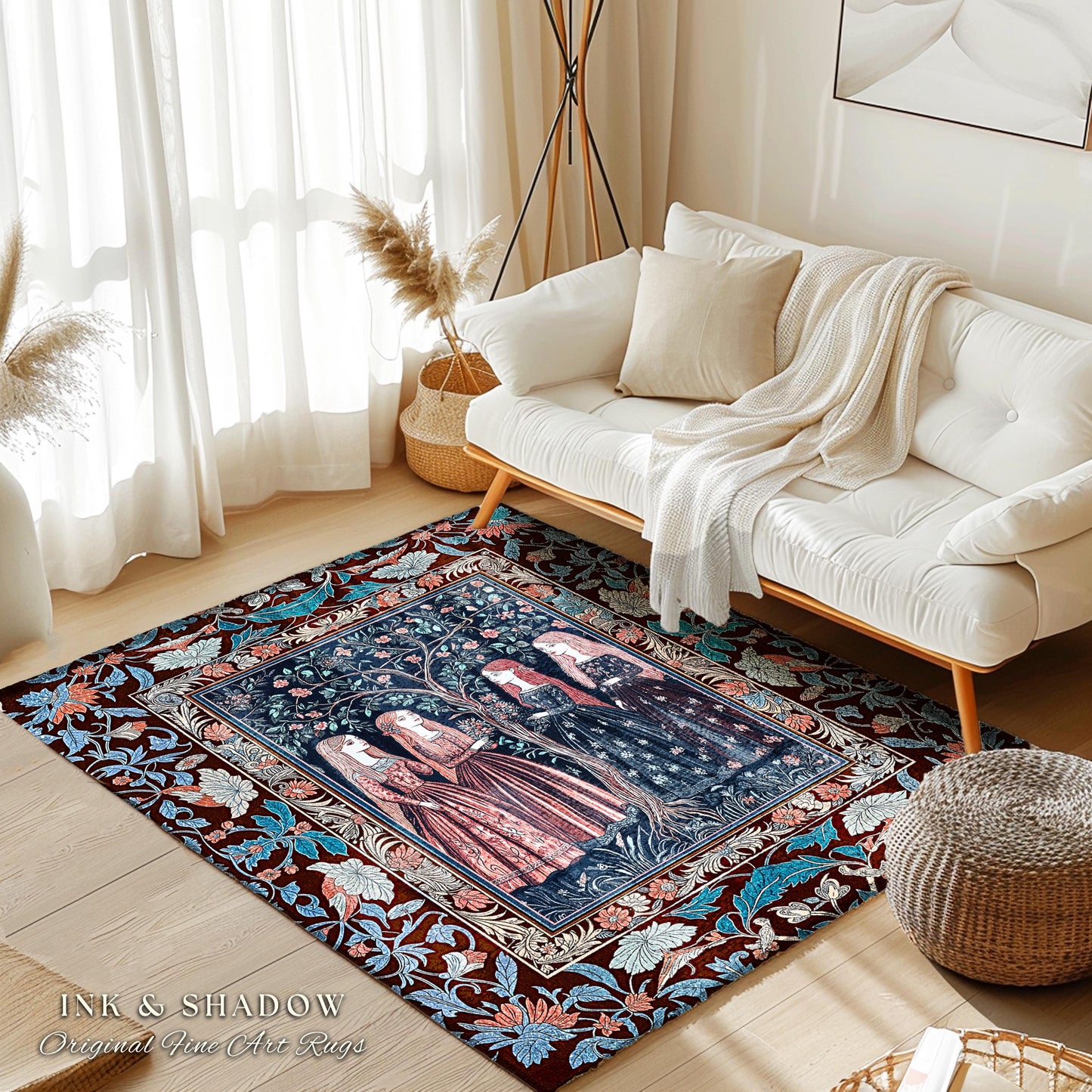 Pastel Fairy Forest Elegant Accent Rug | Druid Medieval Maiden Baroque Aesthetic Magic Decor Celestial Gothic Bedroom Art Nouveau Decor Boho