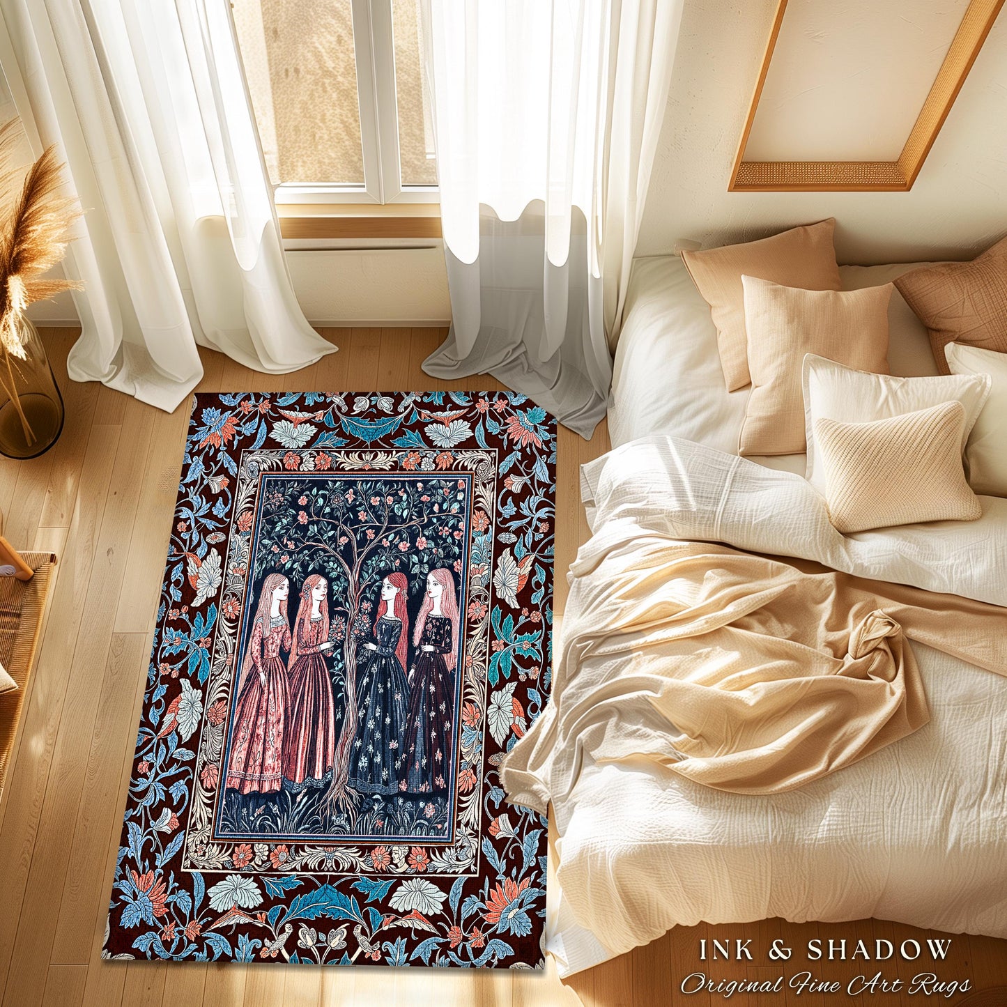 Pastel Fairy Forest Elegant Accent Rug | Druid Medieval Maiden Baroque Aesthetic Magic Decor Celestial Gothic Bedroom Art Nouveau Decor Boho