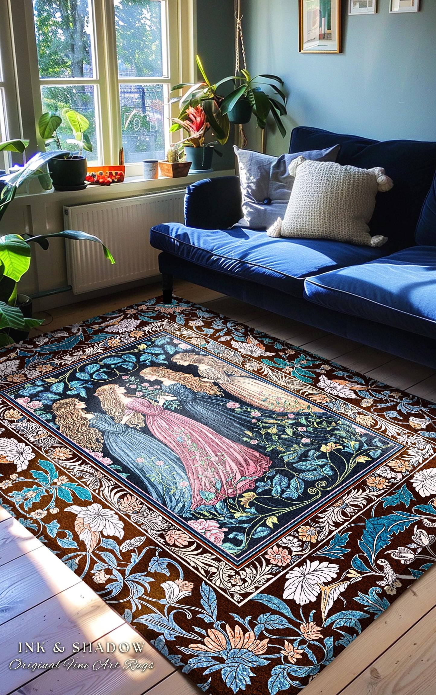 Sorceress Sisters Magic Aesthetic Rug | Lunar Garden Witch Bedroom Accent Fairytale Storybook Renaissance Woodland Sorcery Pastel Witches |