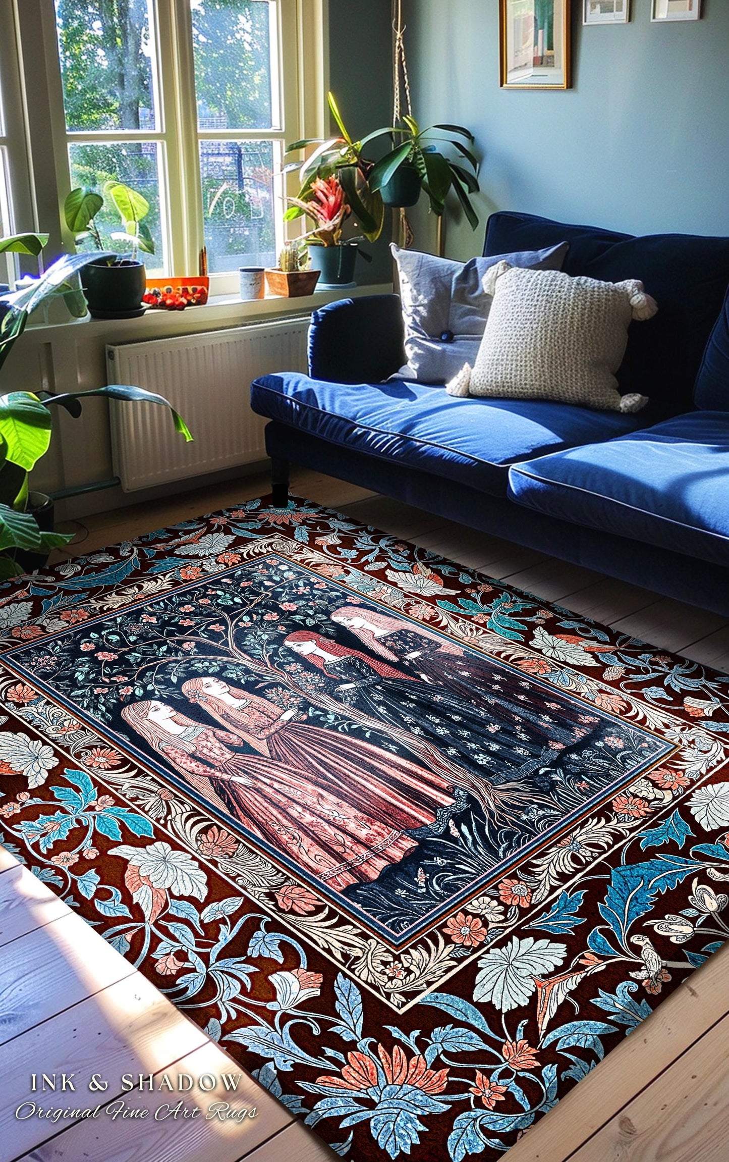Pastel Fairy Forest Elegant Accent Rug | Druid Medieval Maiden Baroque Aesthetic Magic Decor Celestial Gothic Bedroom Art Nouveau Decor Boho