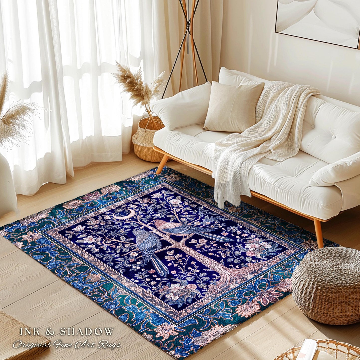 Moody Violet Raven Accent Rug | Gothic Floral Nighttime Celestial Style Pastel Aesthetic Baroque Witchy Academic Bedroom Purple Dreamy Decor