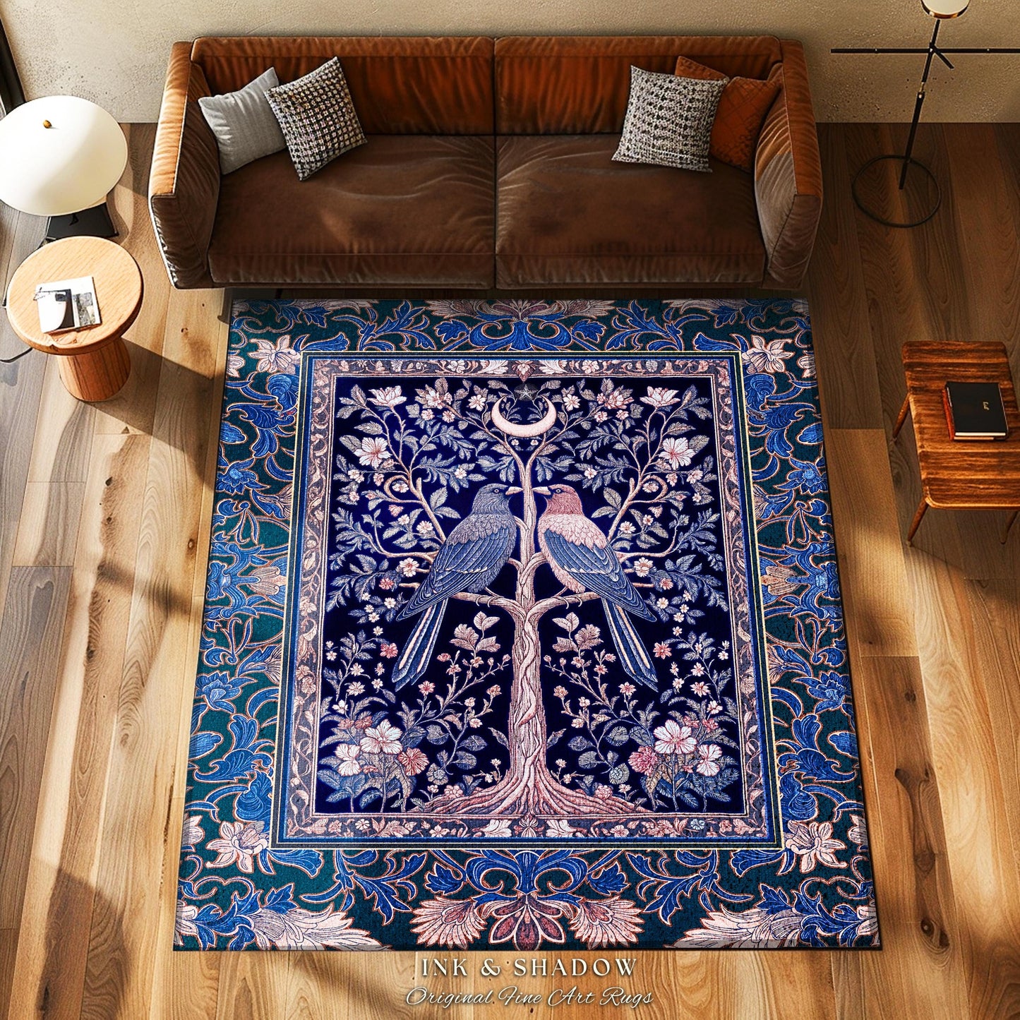 Moody Violet Raven Accent Rug | Gothic Floral Nighttime Celestial Style Pastel Aesthetic Baroque Witchy Academic Bedroom Purple Dreamy Decor