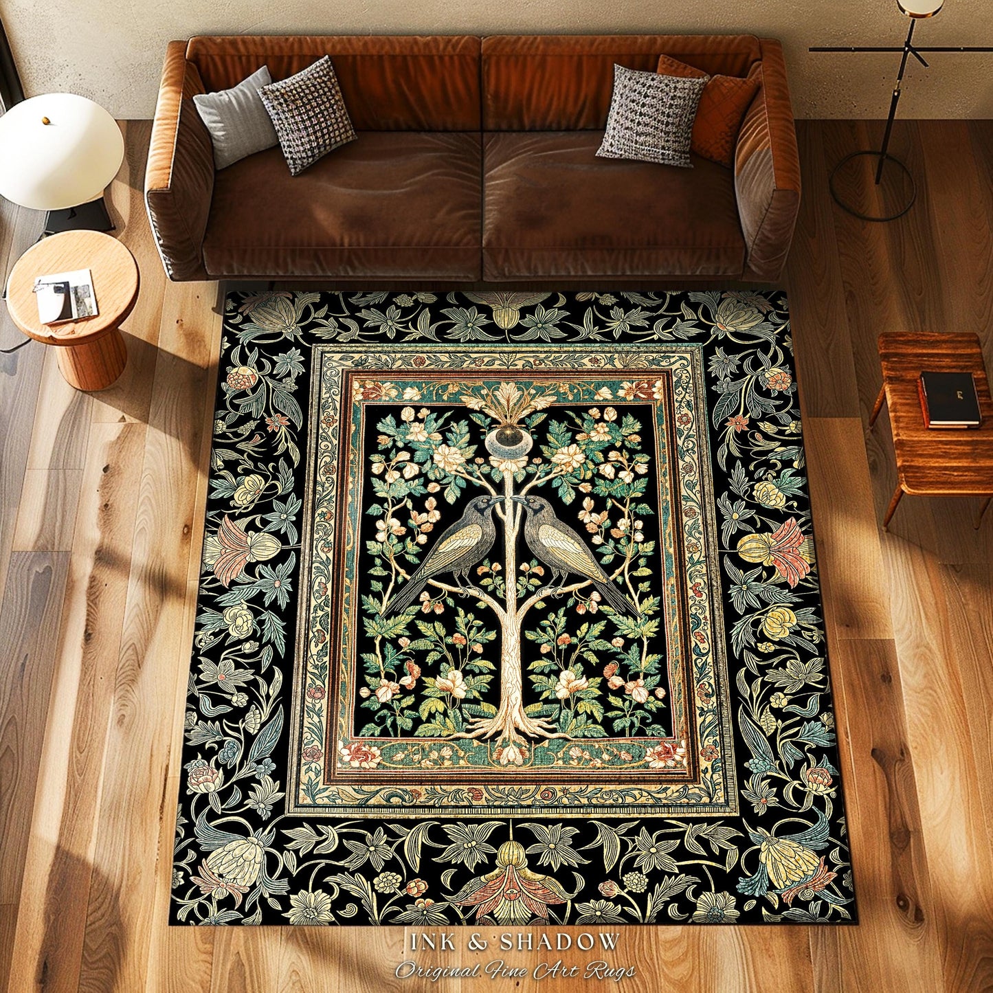 Maximalist Gothic Crowcore Rug | Enchanted Celestial Decor Baroque Forest Accent Cottagecore Cozy Bedroom Dark Academia Inspired Botanical
