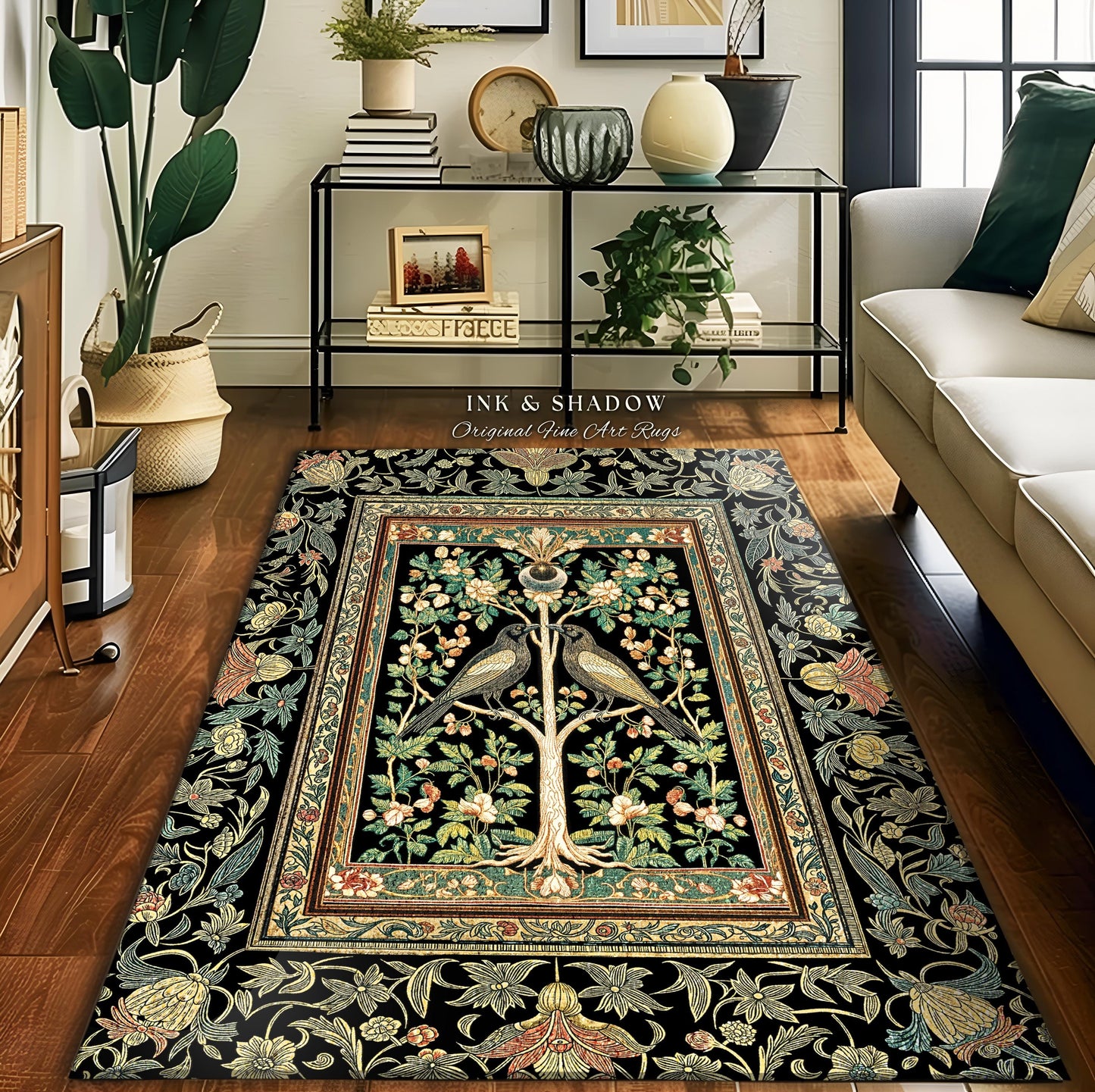 Maximalist Gothic Crowcore Rug | Enchanted Celestial Decor Baroque Forest Accent Cottagecore Cozy Bedroom Dark Academia Inspired Botanical