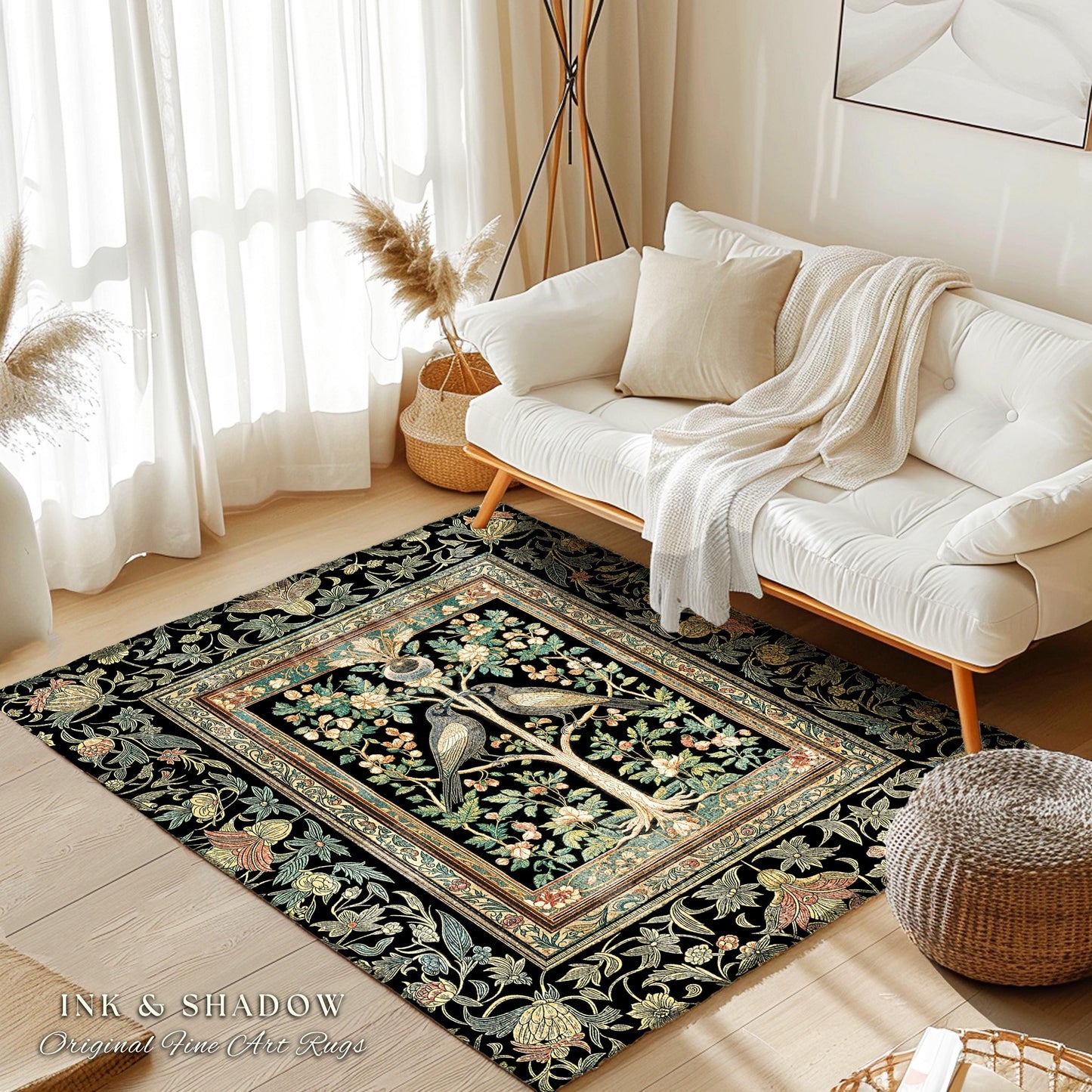 Maximalist Gothic Crowcore Rug | Enchanted Celestial Decor Baroque Forest Accent Cottagecore Cozy Bedroom Dark Academia Inspired Botanical