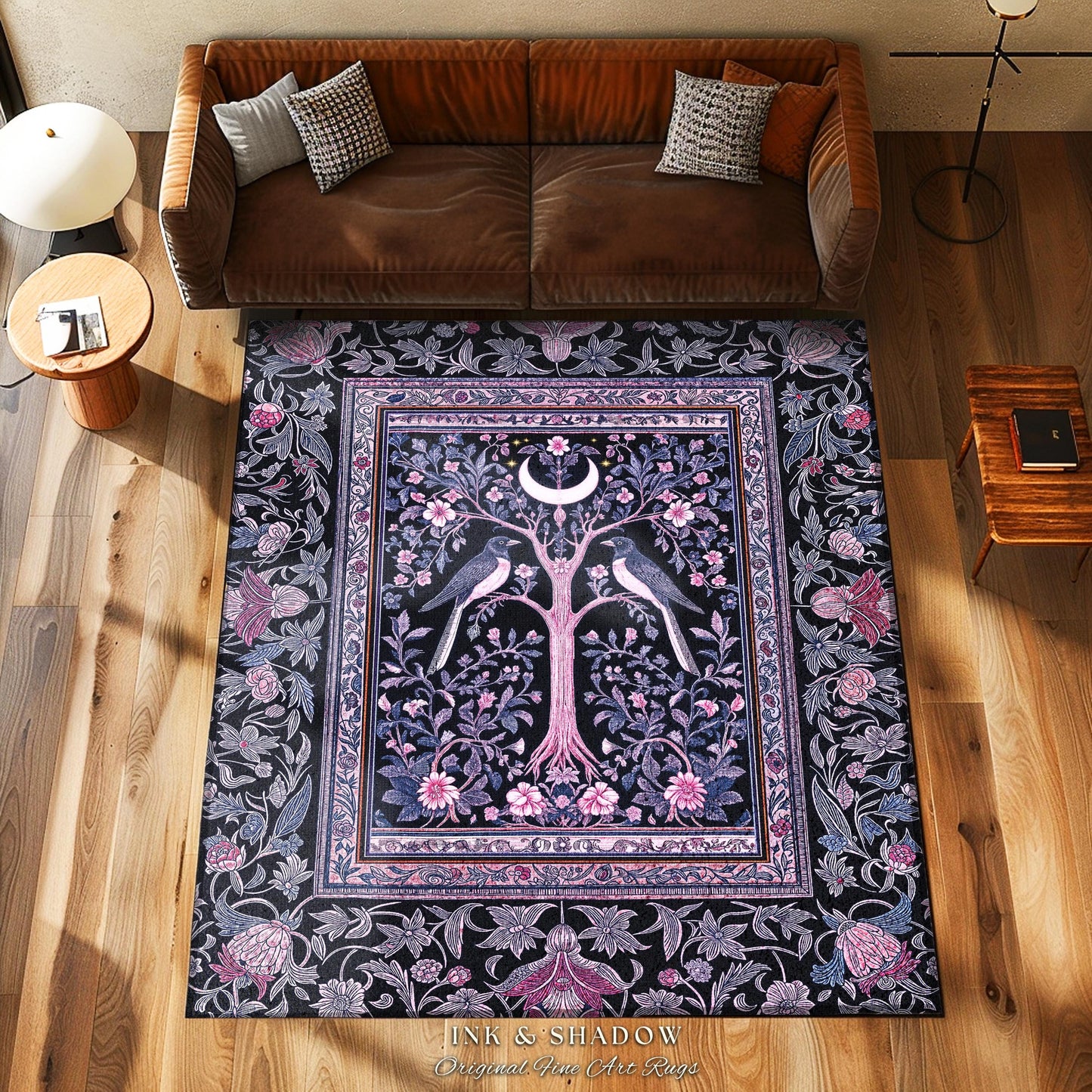Magpie Ethereal Moon Gothic Rug | Baroque Pastel Purple Celestial Bedroom Accent Victorian Fairytale Inspired Decor Whimsigoth Bedroom Cozy
