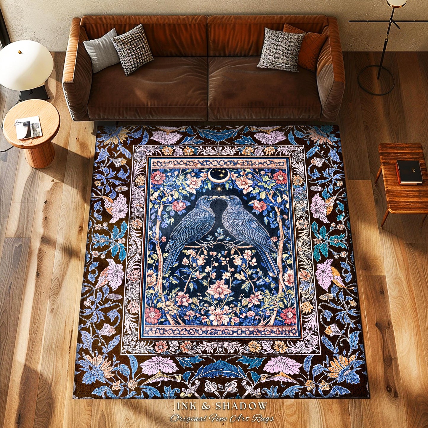 Pastel Whimsical Style Raven Rug | Medieval Maximalist Baroque Inspired Cottagecore Home Accent Light Academia Decor Antique Style Bedroom