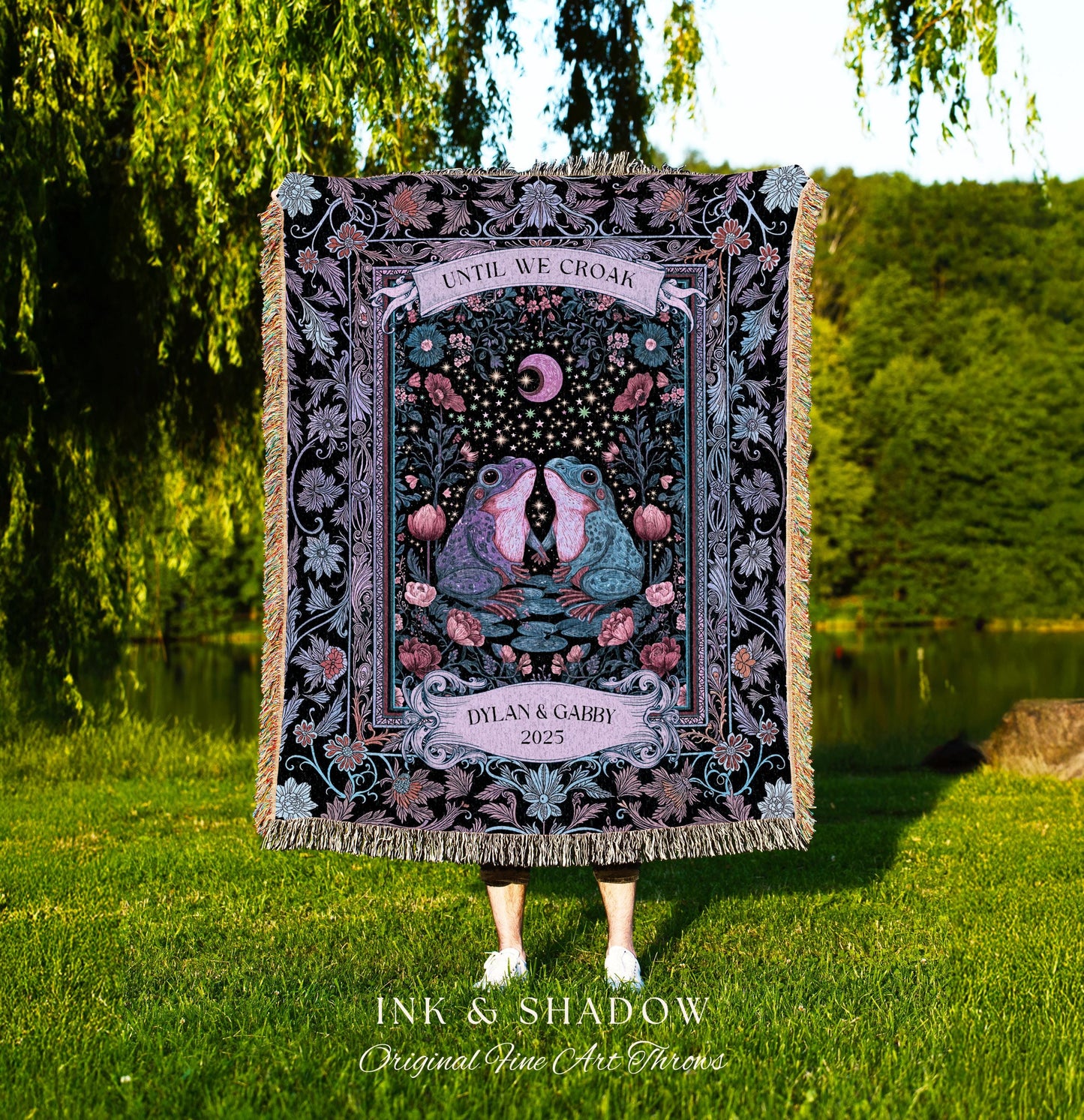 Dreamy Lavender Anniversary Blanket | Fairycore Cute Frog Couple Personalized Gift Mystic Pastel Purple Until We Croak Custom Whimsigothic |