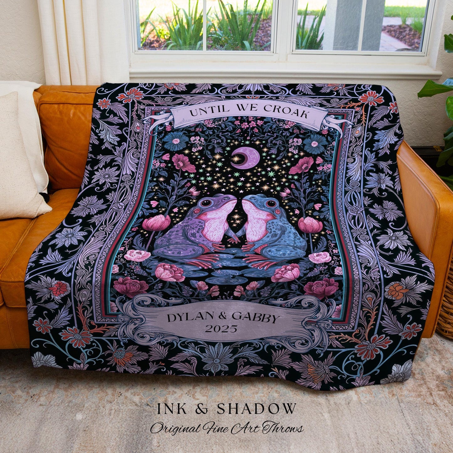 Dreamy Lavender Anniversary Blanket | Fairycore Cute Frog Couple Personalized Gift Mystic Pastel Purple Until We Croak Custom Whimsigothic |