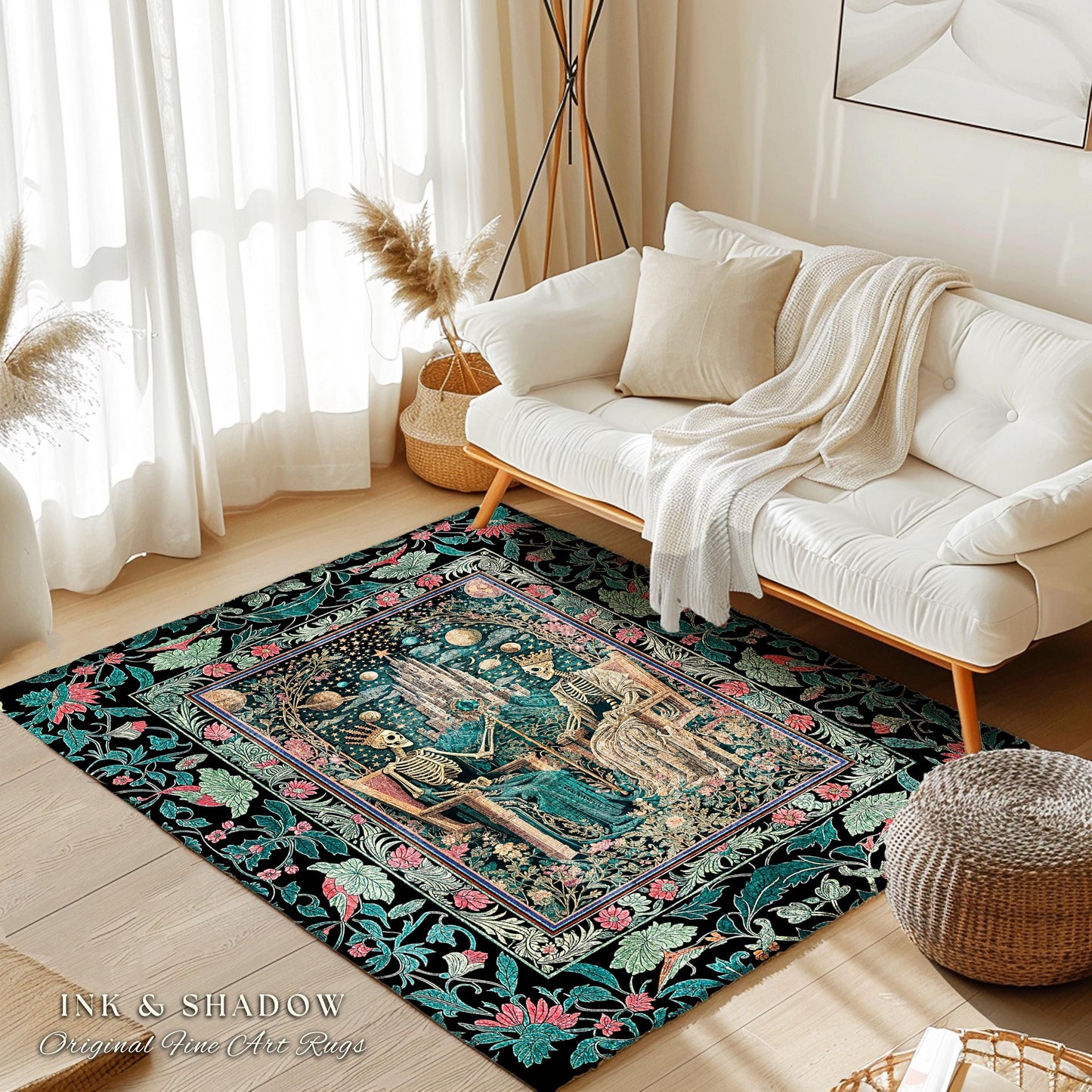Gothic Regency Skeleton Area Rug | Celestial Crowned Witchy Whimsical Magic Fantasy Decor Fairytale Mystical Royal Lovers Baroque Accent |