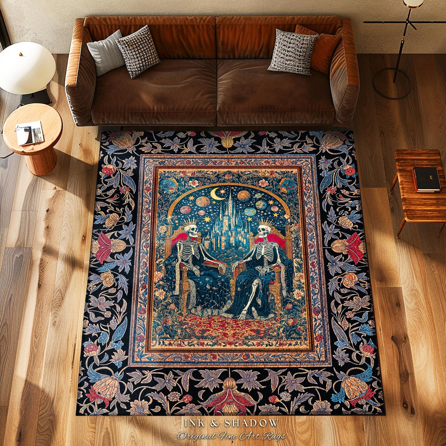 Gothic Kingdom Cosmic Castle Rug | Dark Moody Colors Dark Academia Baroque Romance Gothic Throne Celestial Magic Bedroom Accent Royal Decor