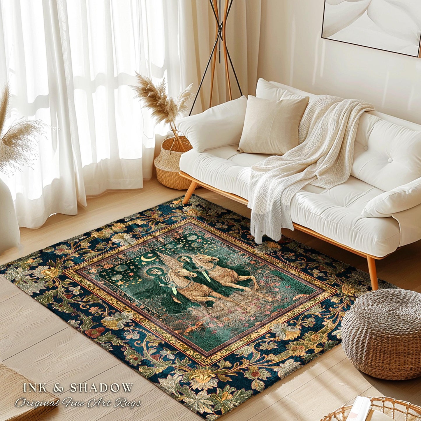 Skeleton Horsemen Mystic Area Rug | Haunted Forest Skeleton Riders Castle Dreamy Haunted Bedroom Accent Fantasy Aesthetic Victorian Gothic |