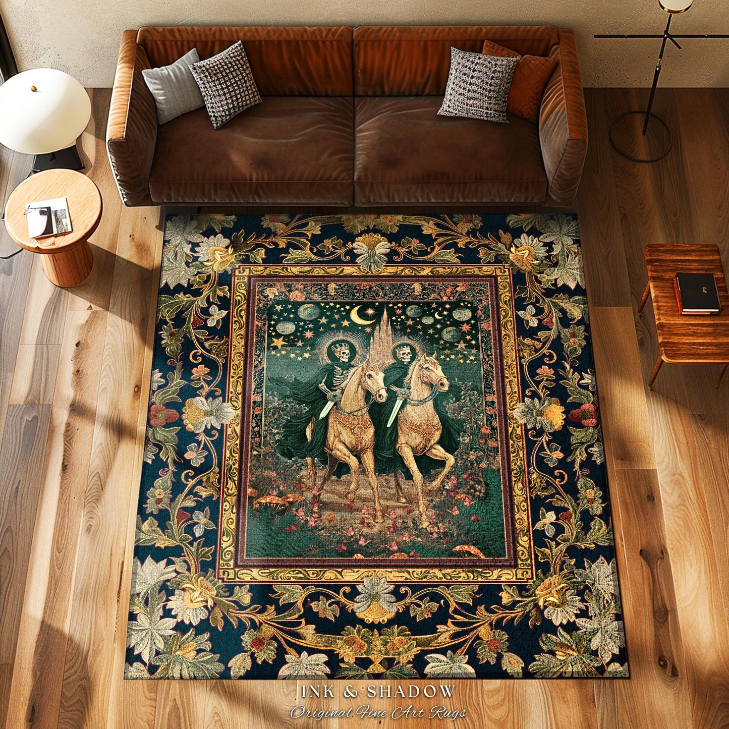 Skeleton Horsemen Mystic Area Rug | Haunted Forest Skeleton Riders Castle Dreamy Haunted Bedroom Accent Fantasy Aesthetic Victorian Gothic |