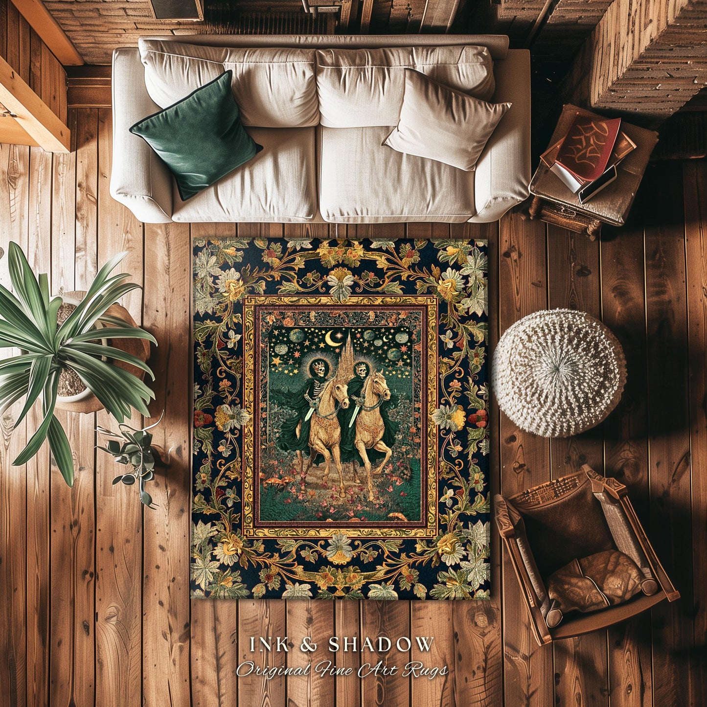 Skeleton Horsemen Mystic Area Rug | Haunted Forest Skeleton Riders Castle Dreamy Haunted Bedroom Accent Fantasy Aesthetic Victorian Gothic |