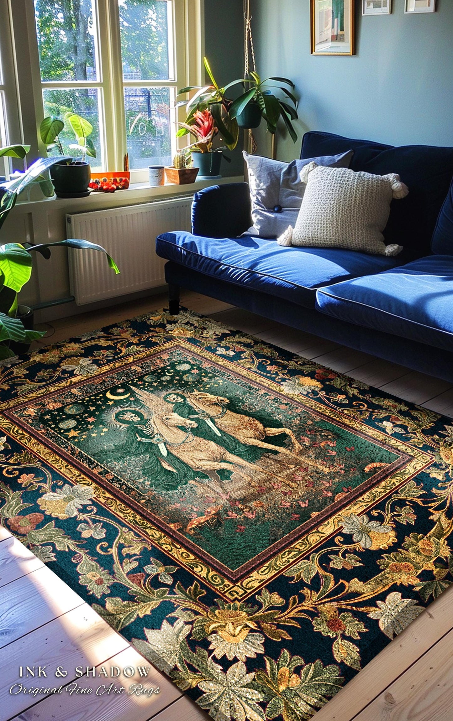 Skeleton Horsemen Mystic Area Rug | Haunted Forest Skeleton Riders Castle Dreamy Haunted Bedroom Accent Fantasy Aesthetic Victorian Gothic |