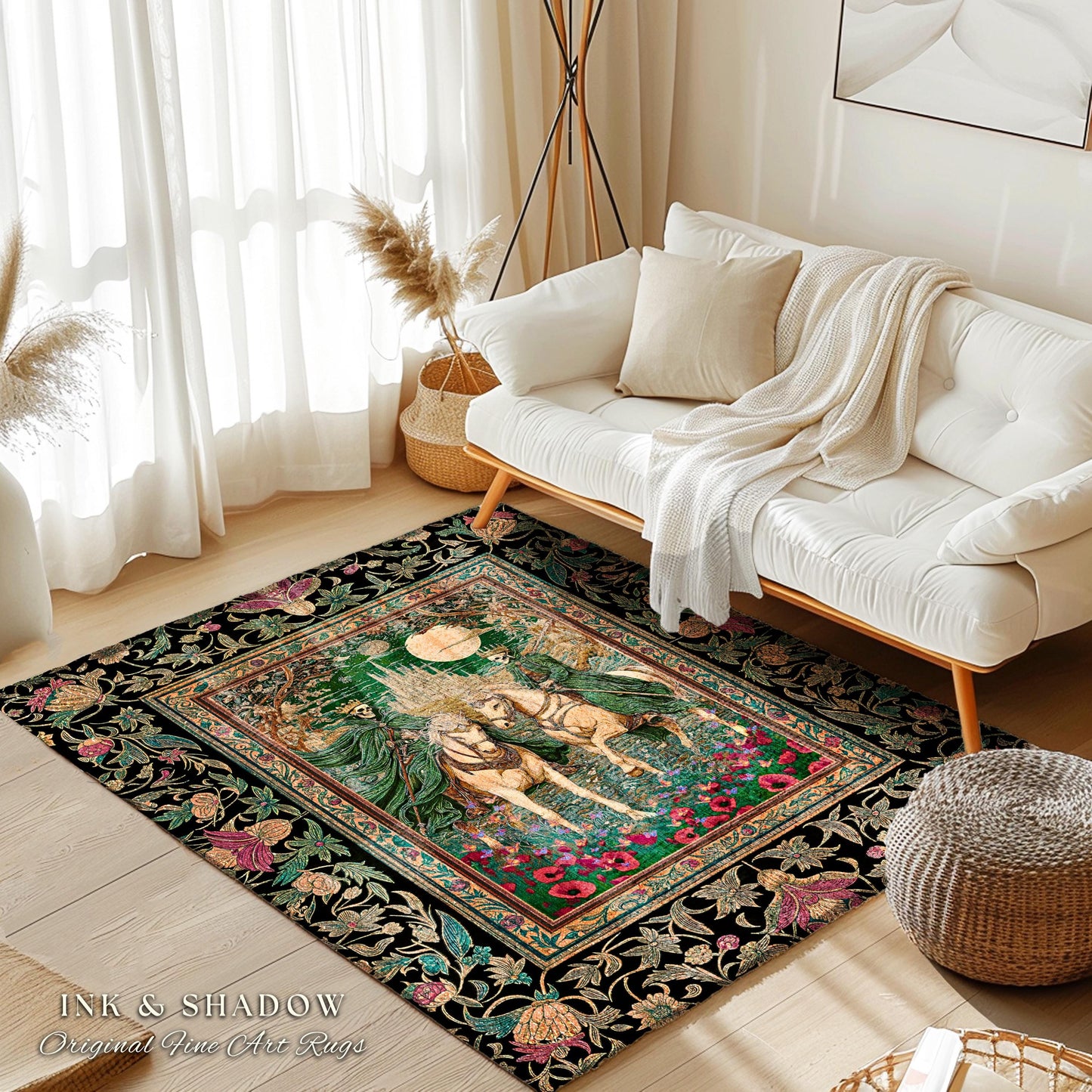 Skeleton King & Queen Floral Forest Rug | Royal Lovers Gothic Couple Baroque Fantasy Garden Macabre Accent Bedroom Decor Castlecore Design |
