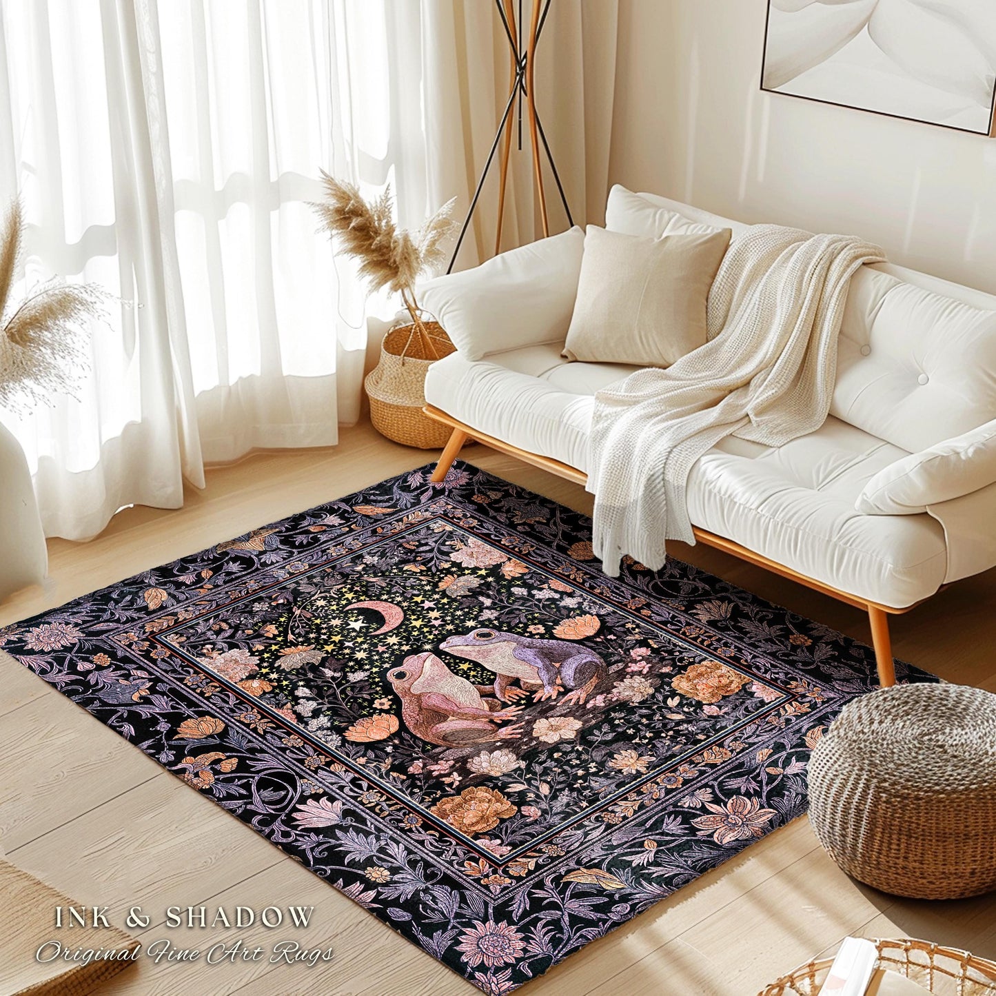 Soft Fairycore Moonlit Frog Accent Rug | Purple Whimsical Home Decor Cottagecore Bedroom Enchanted Garden Whimsigothic Mystical Aesthetic |