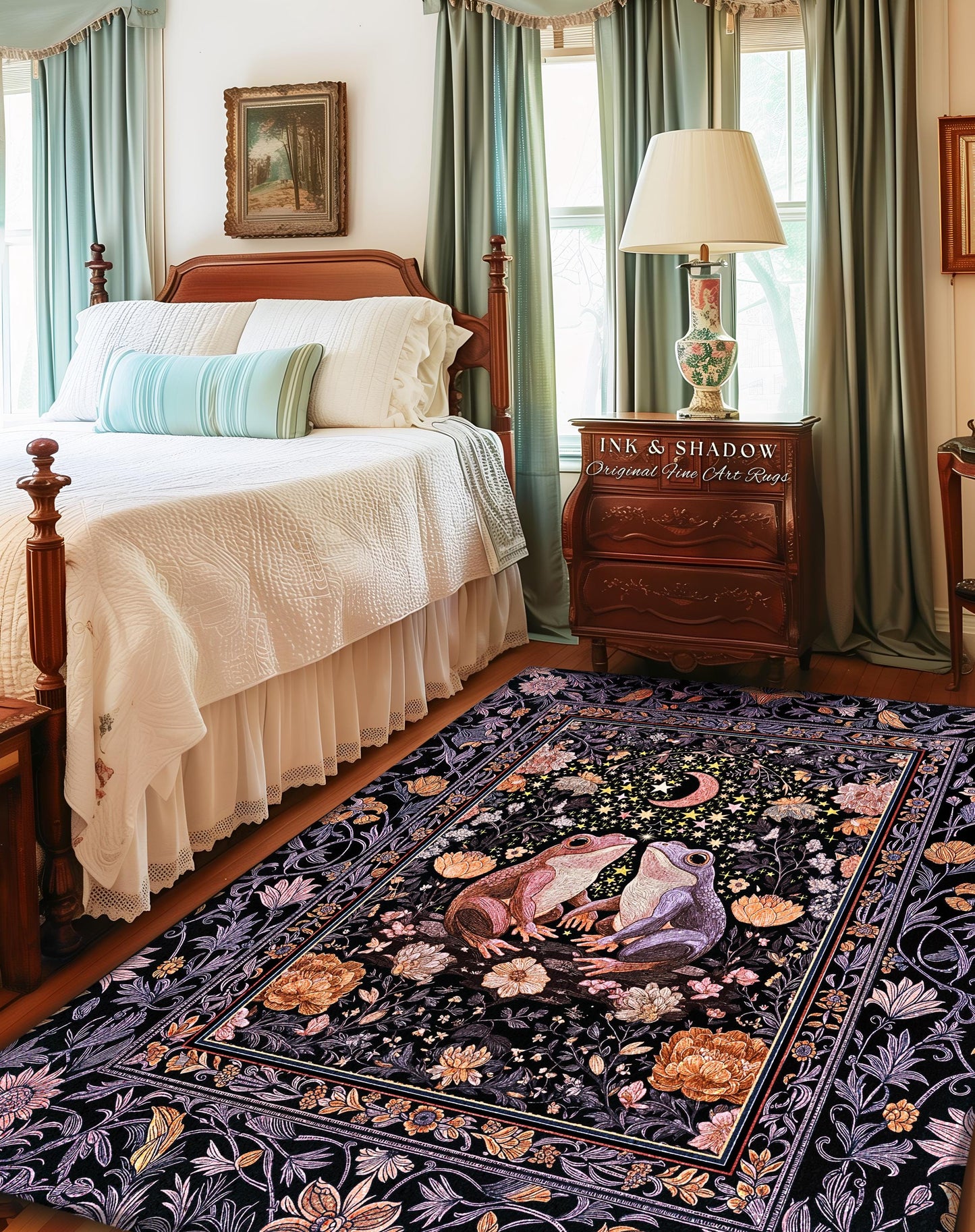 Soft Fairycore Moonlit Frog Accent Rug | Purple Whimsical Home Decor Cottagecore Bedroom Enchanted Garden Whimsigothic Mystical Aesthetic |