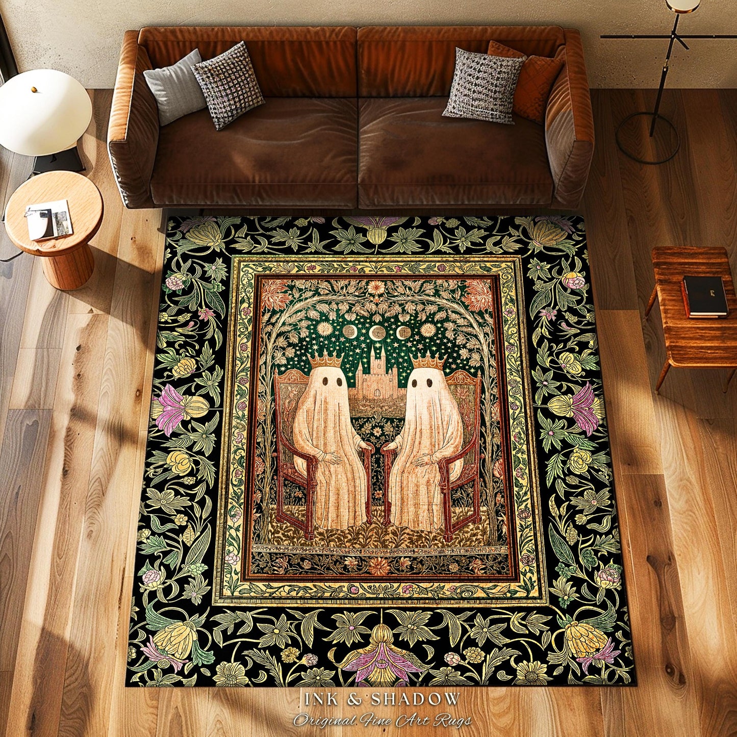 Royal Moonlit Ghost Lovers Rug | Cozy Gothic Bedroom Whimsigoth Style Dark Academia Aesthetic Haunted Halloween Cozy Accent Eclectic Decor