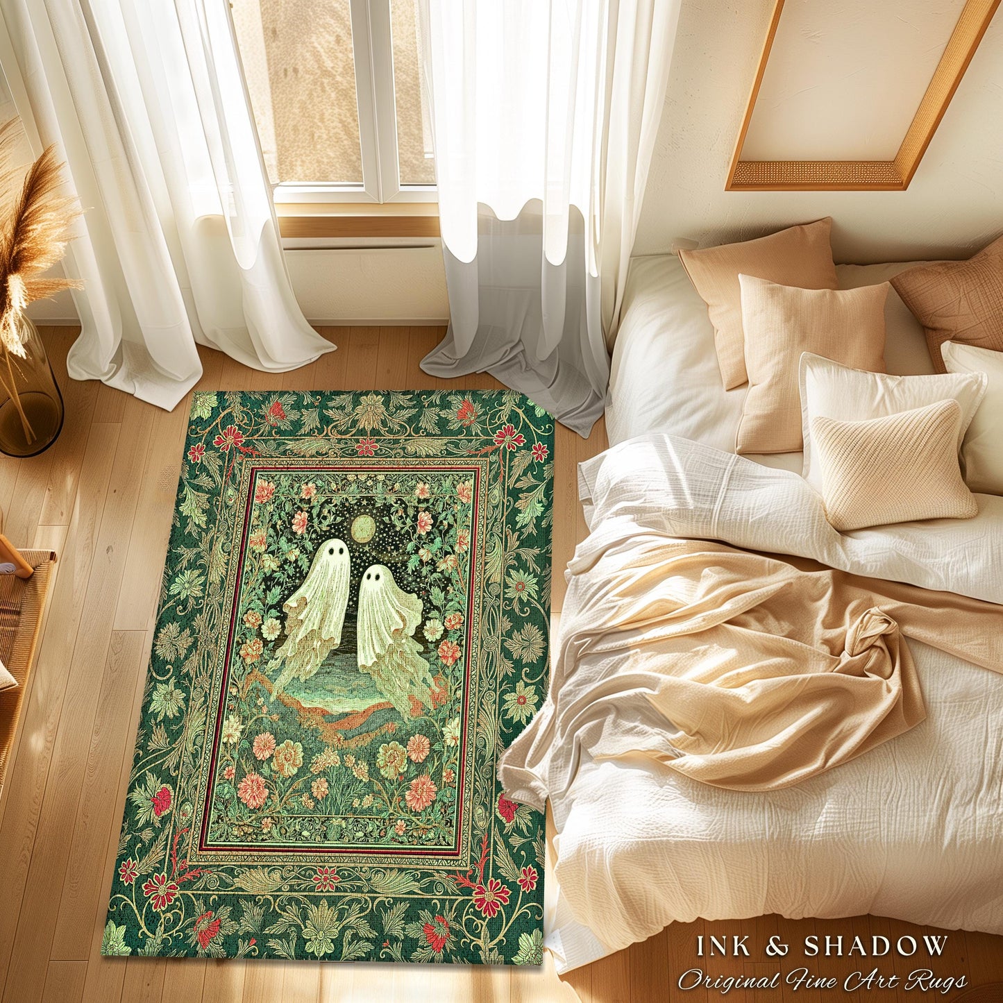 Soft Aesthetic Ghost Lovers Area Rug | Halloween Rug Cozy Fall Whimsigoth Decor Cottagecore Magic Botanical Fairytale Accent Spooky Cute |
