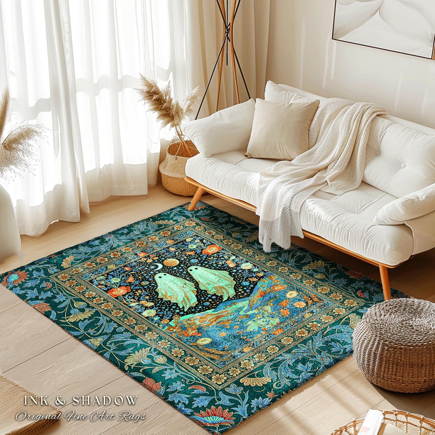 Starry Sky Spirit Couple Area Rug | Ethereal Whimsigothic Home Accent Dark Academia Aesthetic Celestial Gothic Cottagecore Cosmic Vibe Decor