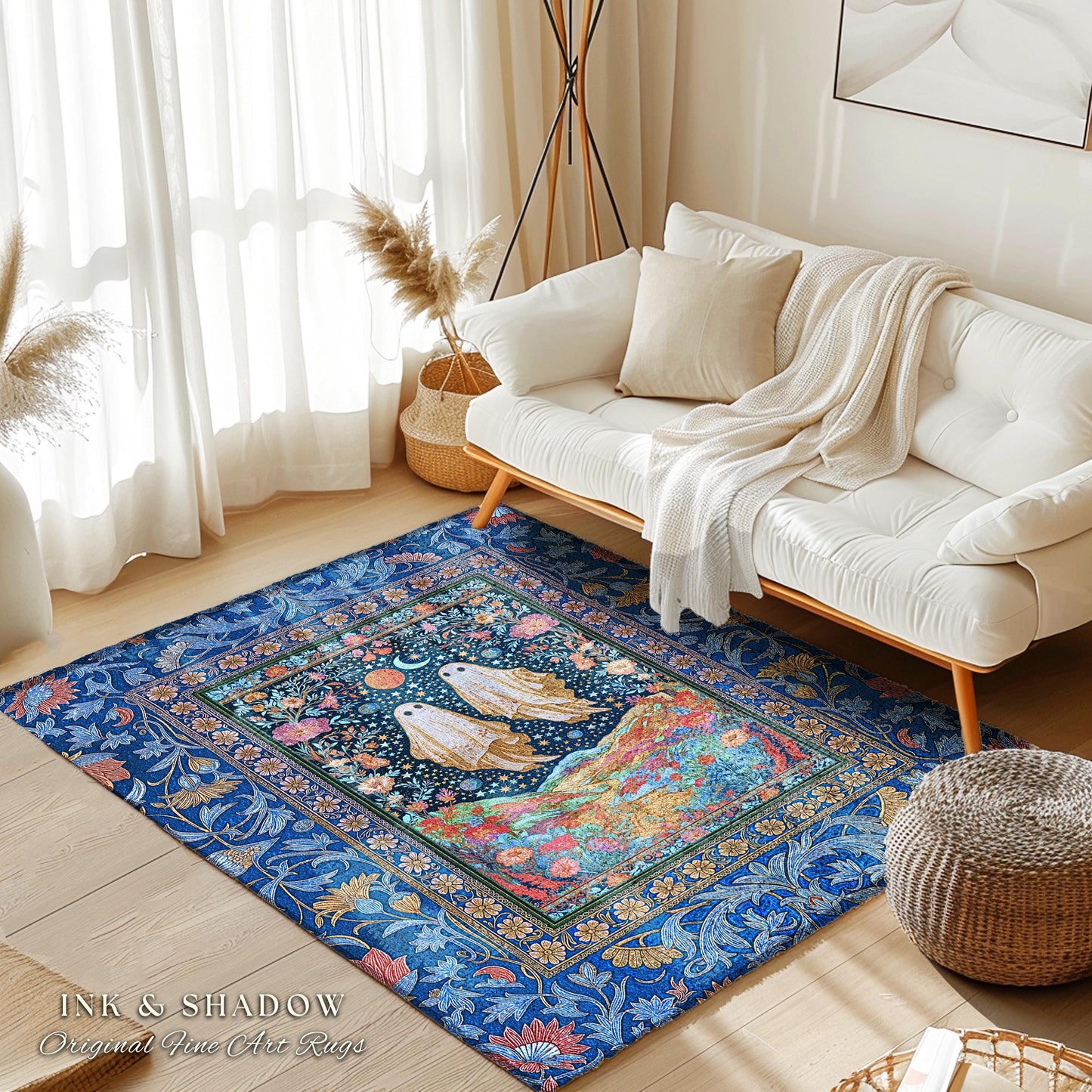 Star-Crossed Ghost Lovers Area Rug | Haunted Forest Cottagecore Bedroom Accent Celestial Halloween Whimsigoth Gothic Moody Botanical Decor