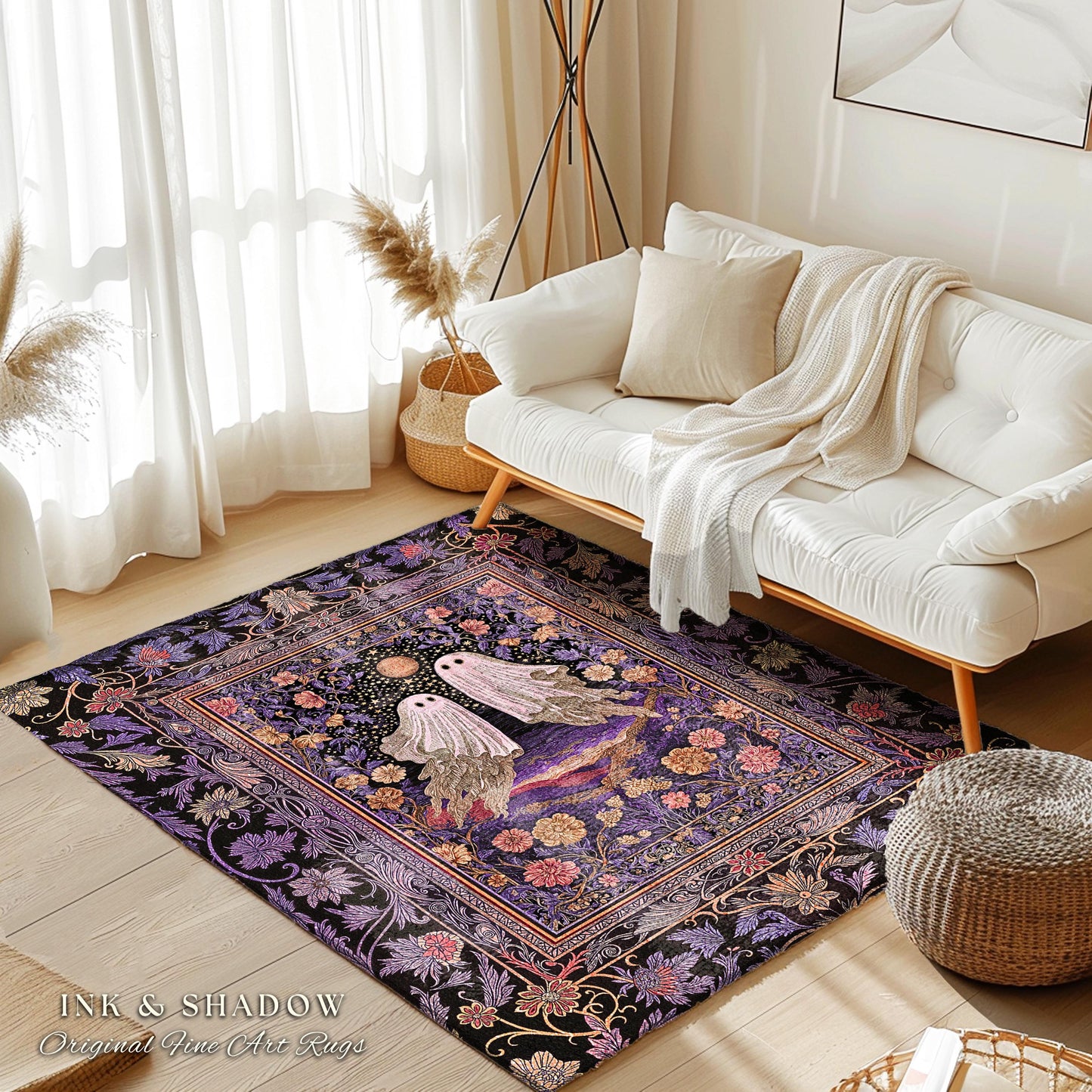 Mystic Sunset Spooky Area Rug | Mauve Pink Halloween Ghost Accent Gothic Fairytale Bedroom Cottagecore Witchcore Fall Aesthetic Whimsy Decor