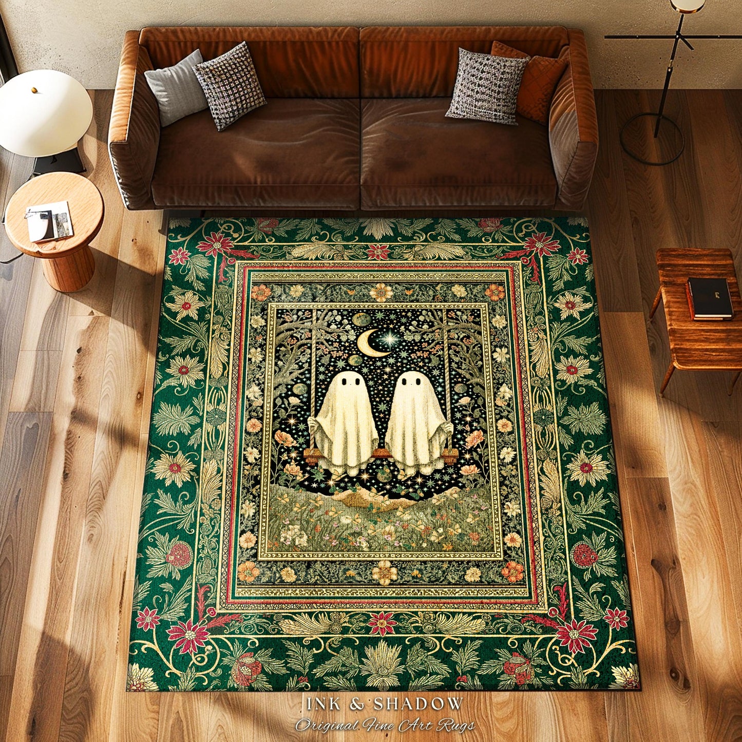 Golden Enchantment Floral Ghost Rug | Gothic Lovers Area Rug Gothic Bedroom Accent 'Til Death do us Part Mystical Decor Botanical Garden |