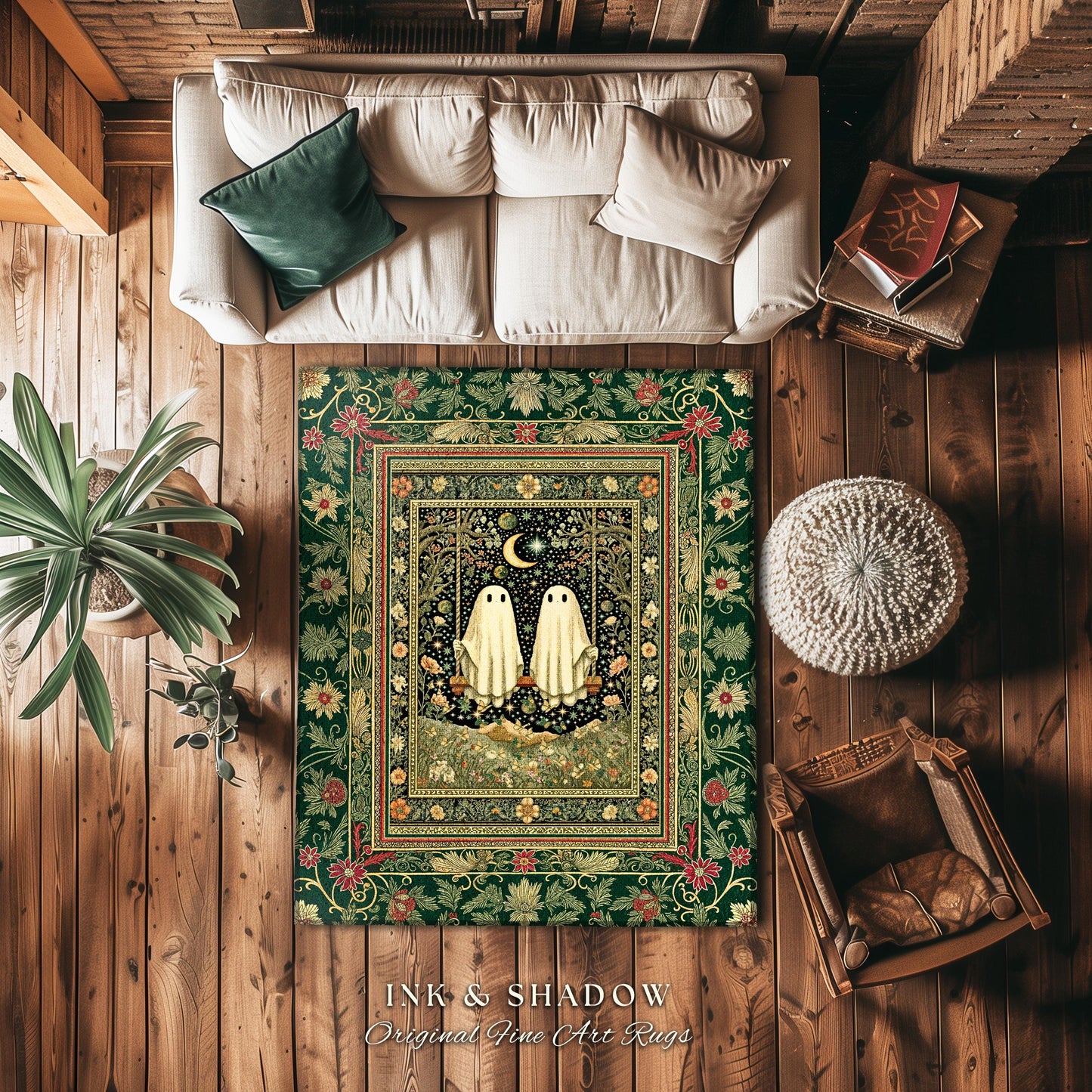 Golden Enchantment Floral Ghost Rug | Gothic Lovers Area Rug Gothic Bedroom Accent 'Til Death do us Part Mystical Decor Botanical Garden |
