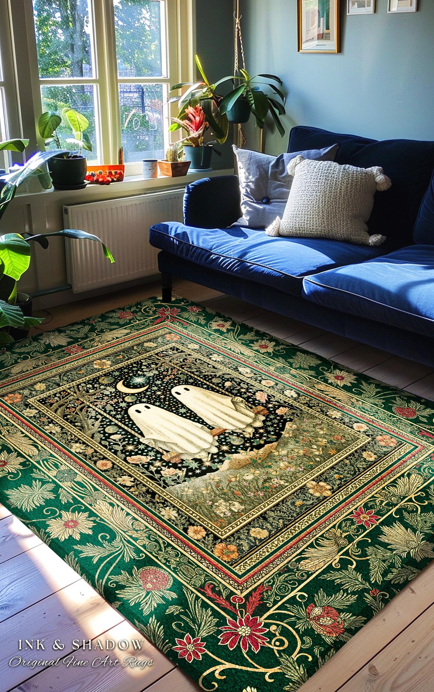 Golden Enchantment Floral Ghost Rug | Gothic Lovers Area Rug Gothic Bedroom Accent 'Til Death do us Part Mystical Decor Botanical Garden |