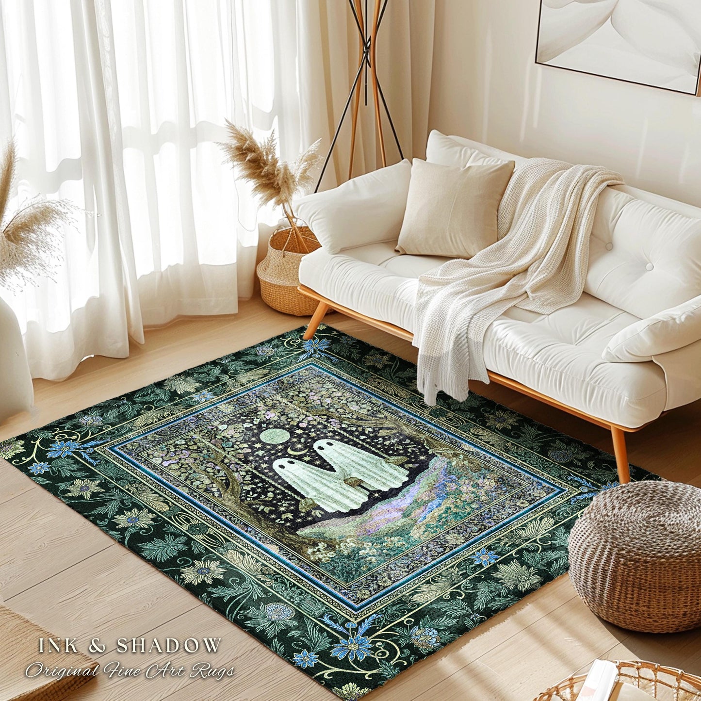 Dark Forest Swing Area Rug | Moody Bedroom Accent Gothic Garden Ghosts Autumn Whimsical Decor Gothic Flower Rug Botanical Academia Halloween