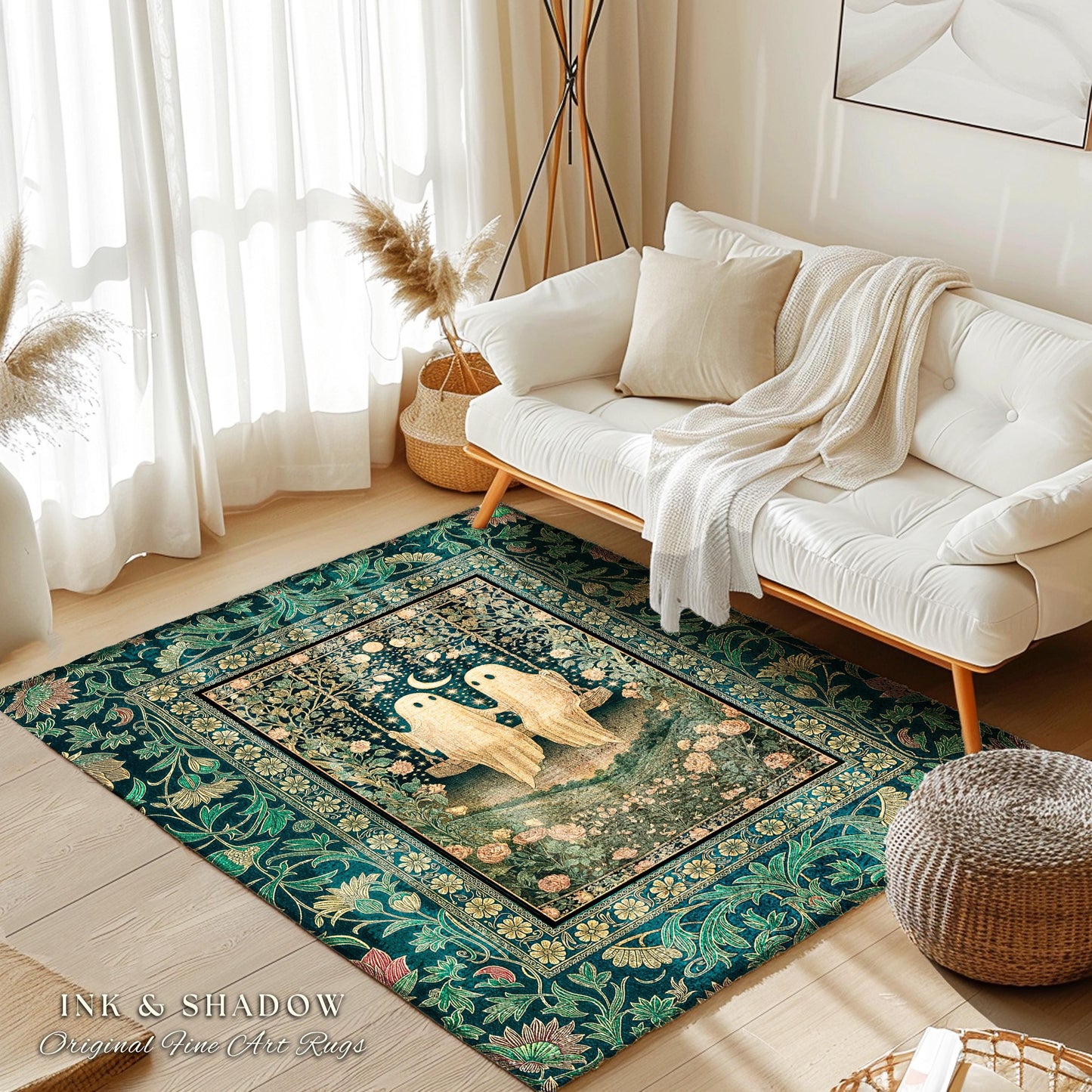 Eternally Yours Ghost Couple Rug | Haunted Lovers Area Rug Mystical Bedroom Accent Cozy Gothic Whimsy Botanical Garden Spooky Cute Spirits