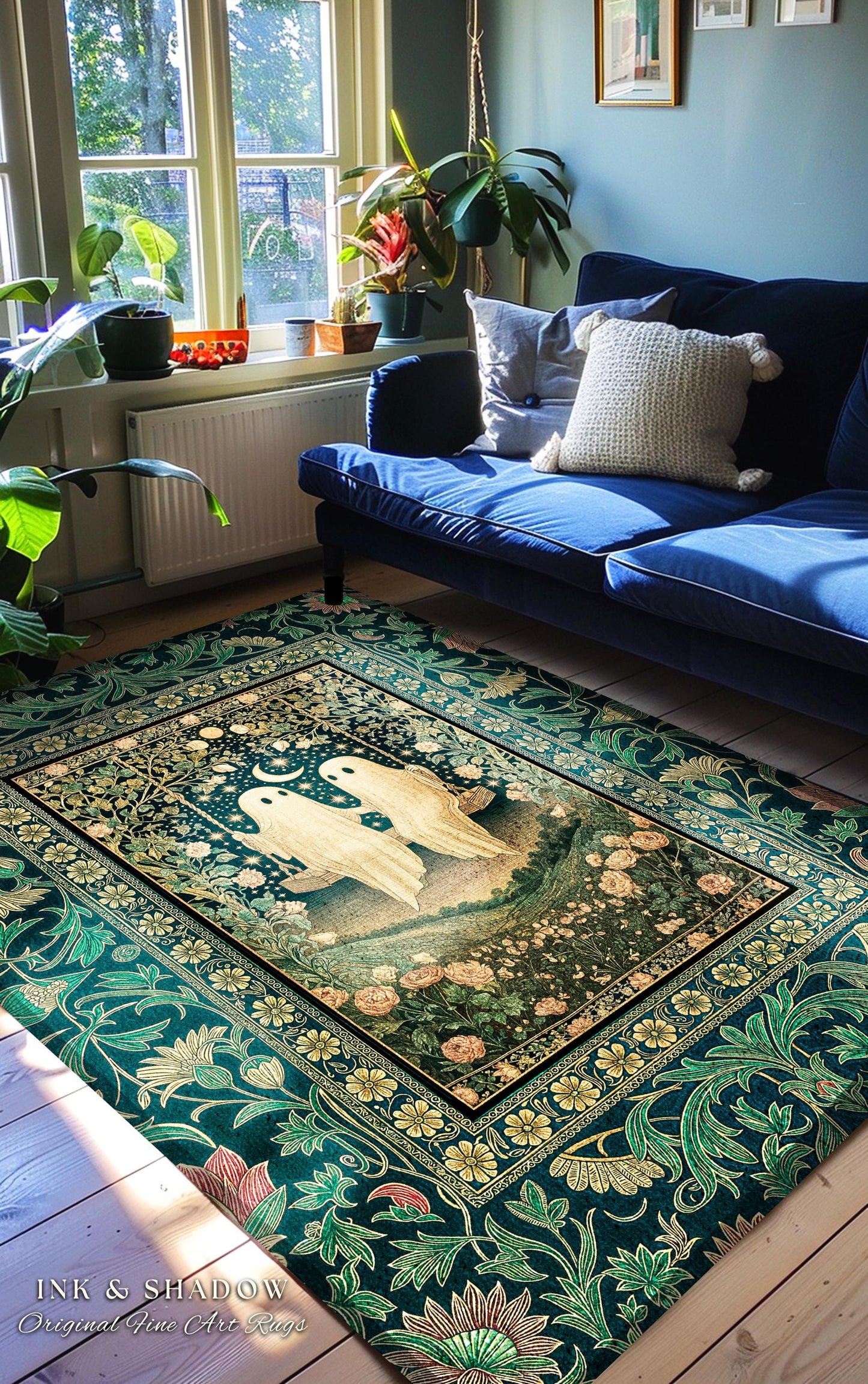 Eternally Yours Ghost Couple Rug | Haunted Lovers Area Rug Mystical Bedroom Accent Cozy Gothic Whimsy Botanical Garden Spooky Cute Spirits