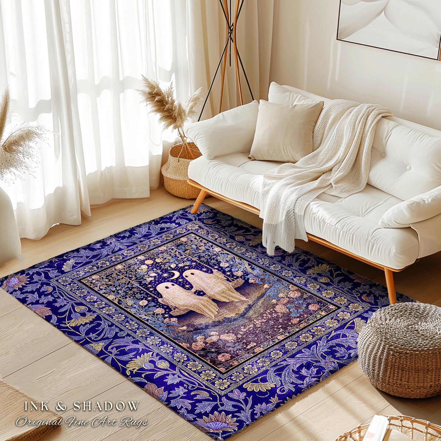 Autumn Lovers Purple Area Rug | Celestial Gothic Ghost Lovers Decor Cottagecore Witchy Forest Accent Fairytale Bedroom Whimsigoth Aesthetic