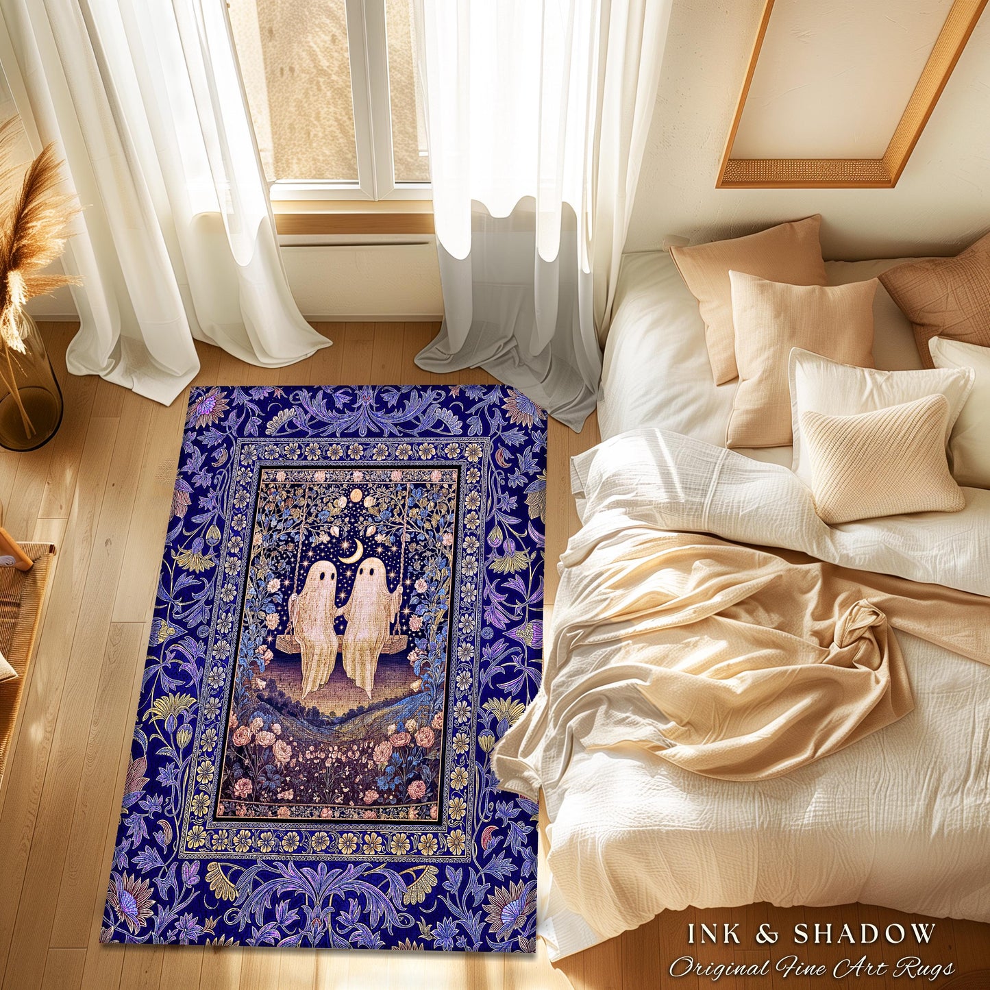 Autumn Lovers Purple Area Rug | Celestial Gothic Ghost Lovers Decor Cottagecore Witchy Forest Accent Fairytale Bedroom Whimsigoth Aesthetic