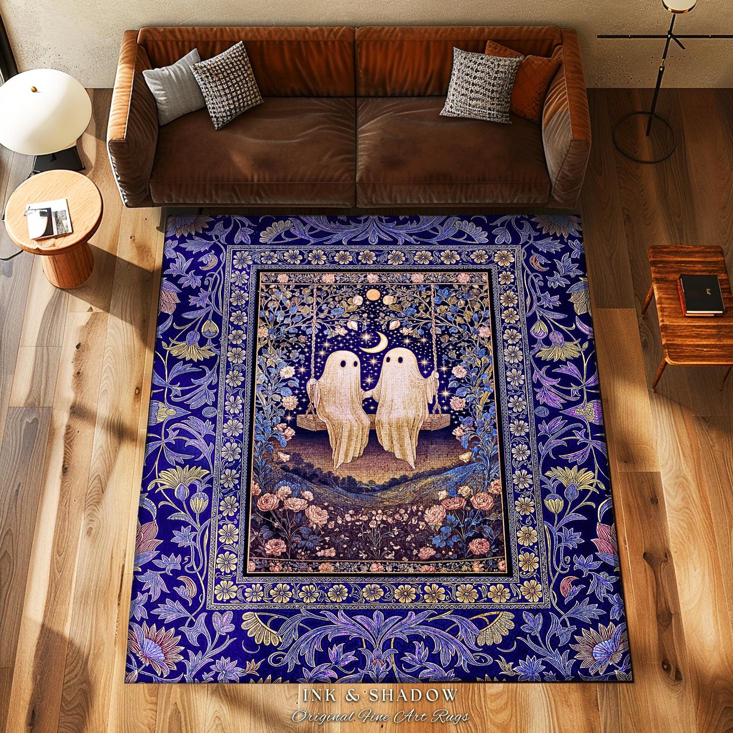 Autumn Lovers Purple Area Rug | Celestial Gothic Ghost Lovers Decor Cottagecore Witchy Forest Accent Fairytale Bedroom Whimsigoth Aesthetic