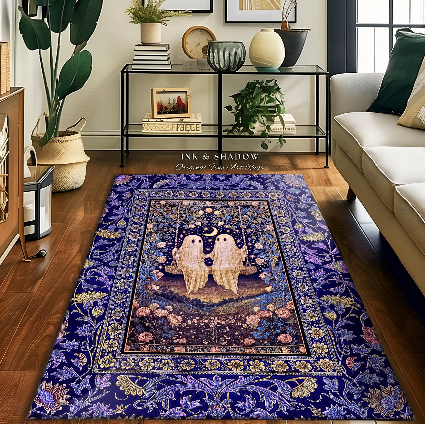 Autumn Lovers Purple Area Rug | Celestial Gothic Ghost Lovers Decor Cottagecore Witchy Forest Accent Fairytale Bedroom Whimsigoth Aesthetic
