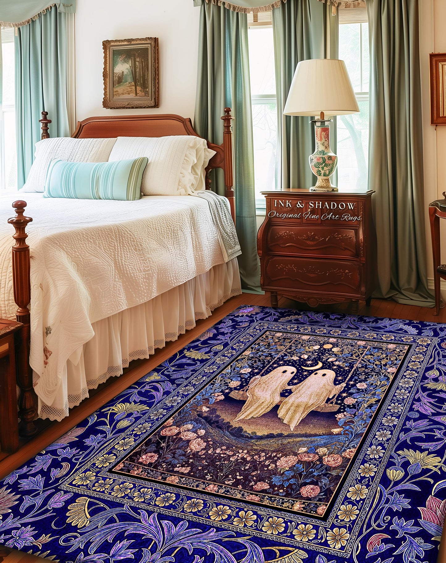 Autumn Lovers Purple Area Rug | Celestial Gothic Ghost Lovers Decor Cottagecore Witchy Forest Accent Fairytale Bedroom Whimsigoth Aesthetic