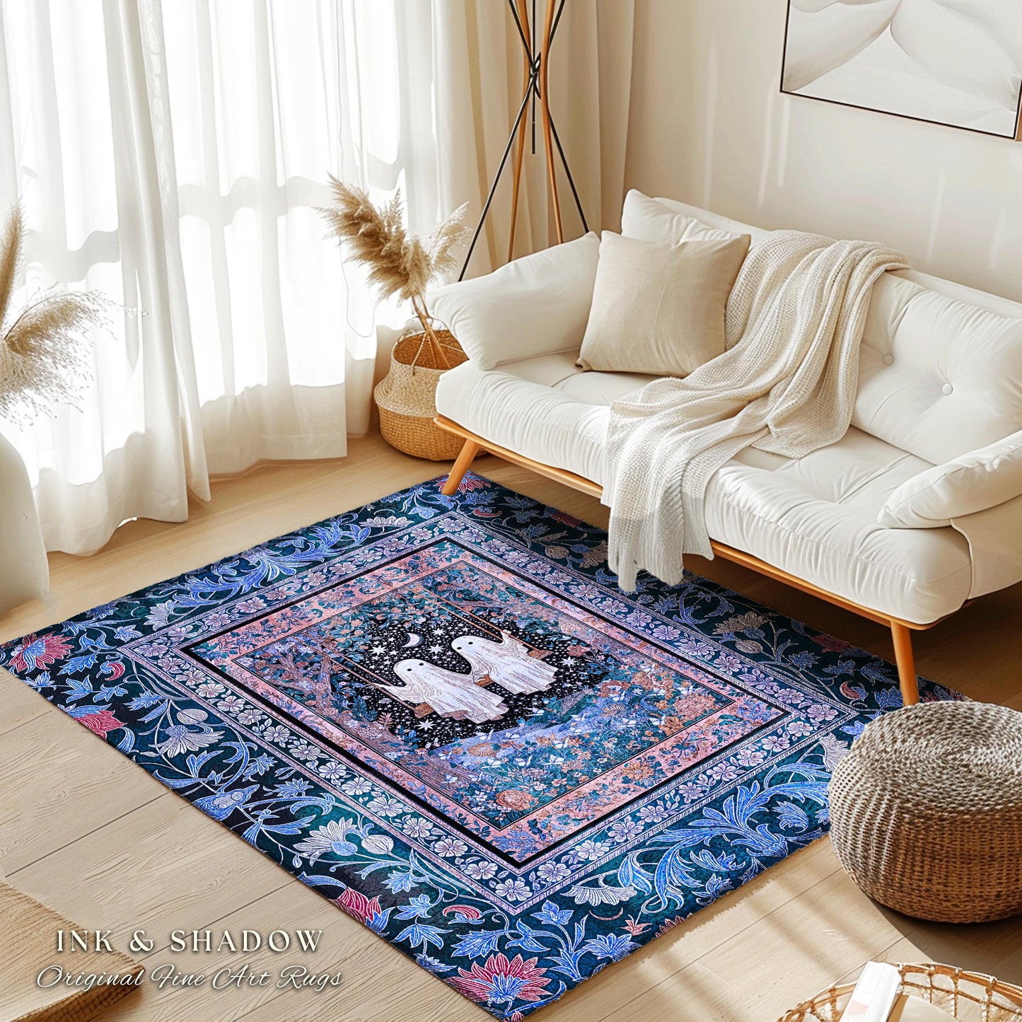Midnight Magic Ghosts Area Rug | Enchanted Forest Bedroom Moody Accent Pastel Folklore-Inspired Whimsigoth Halloween Style Romantic Decor |